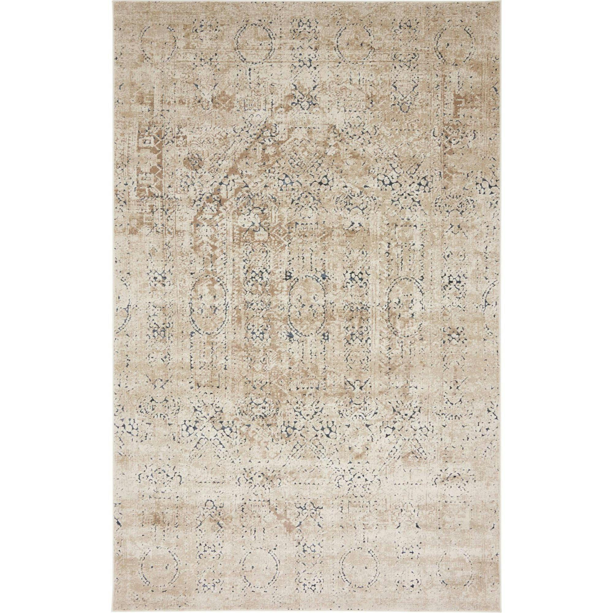 Beige 6' x 9' Rectangular Easy-Care Synthetic Area Rug