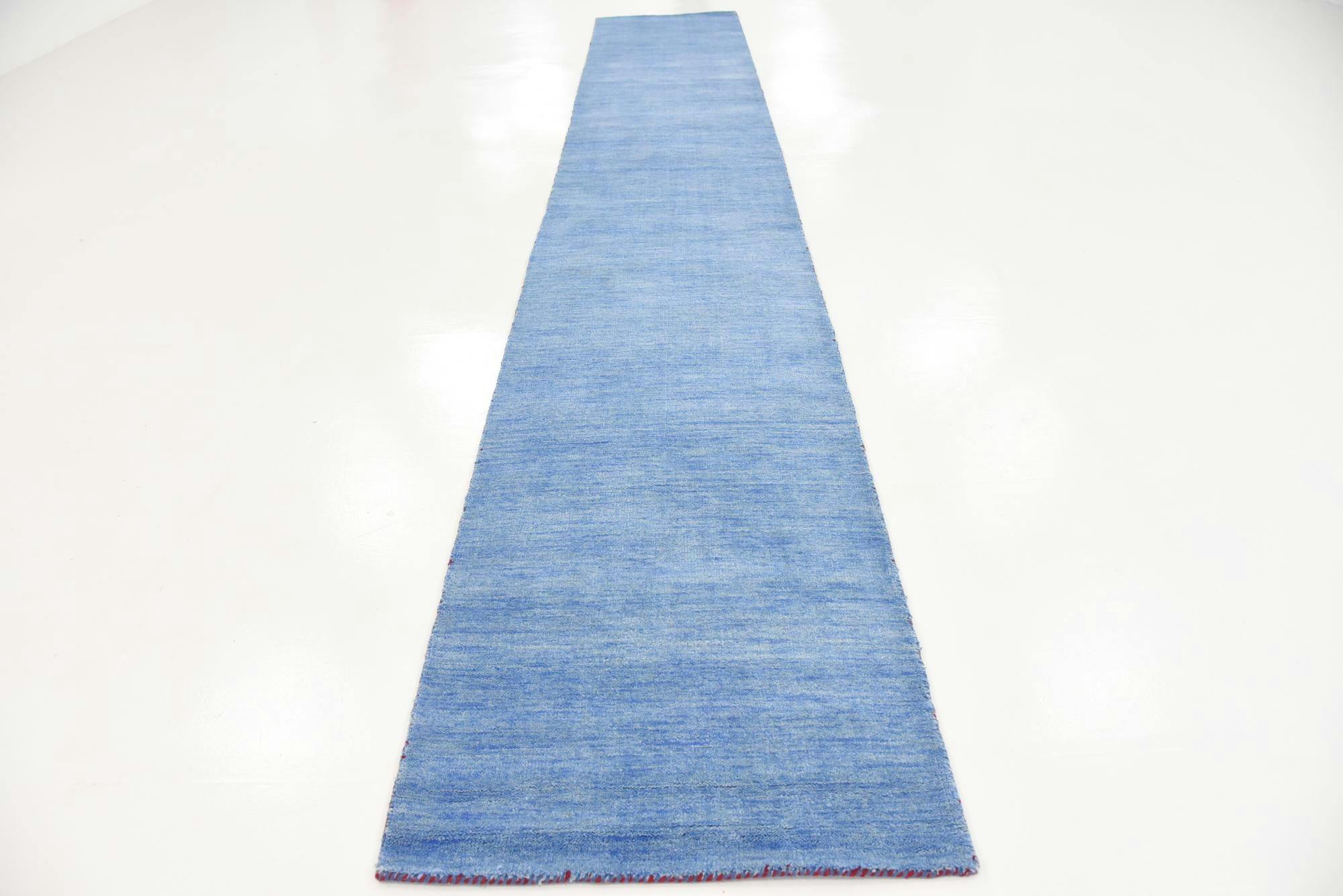 Serene Light Blue Hand-Knotted Wool Runner Rug 2' 7" x 16' 5"