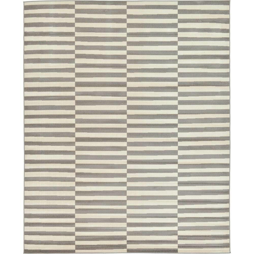 Modern Striped Harmony 8' x 10' Gray Synthetic Area Rug