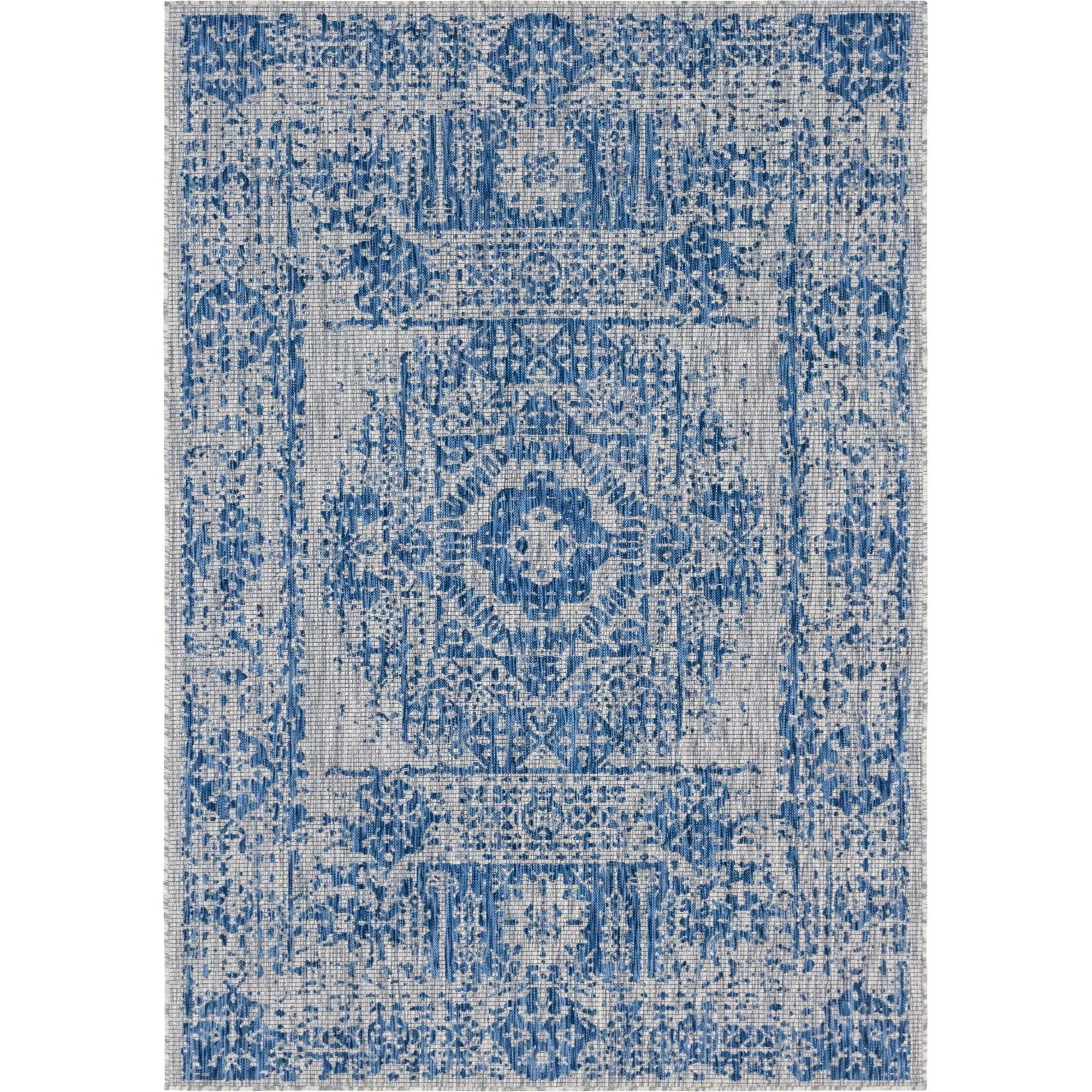 Elysian Blue 7' x 10' Flat Woven Synthetic Outdoor Rug