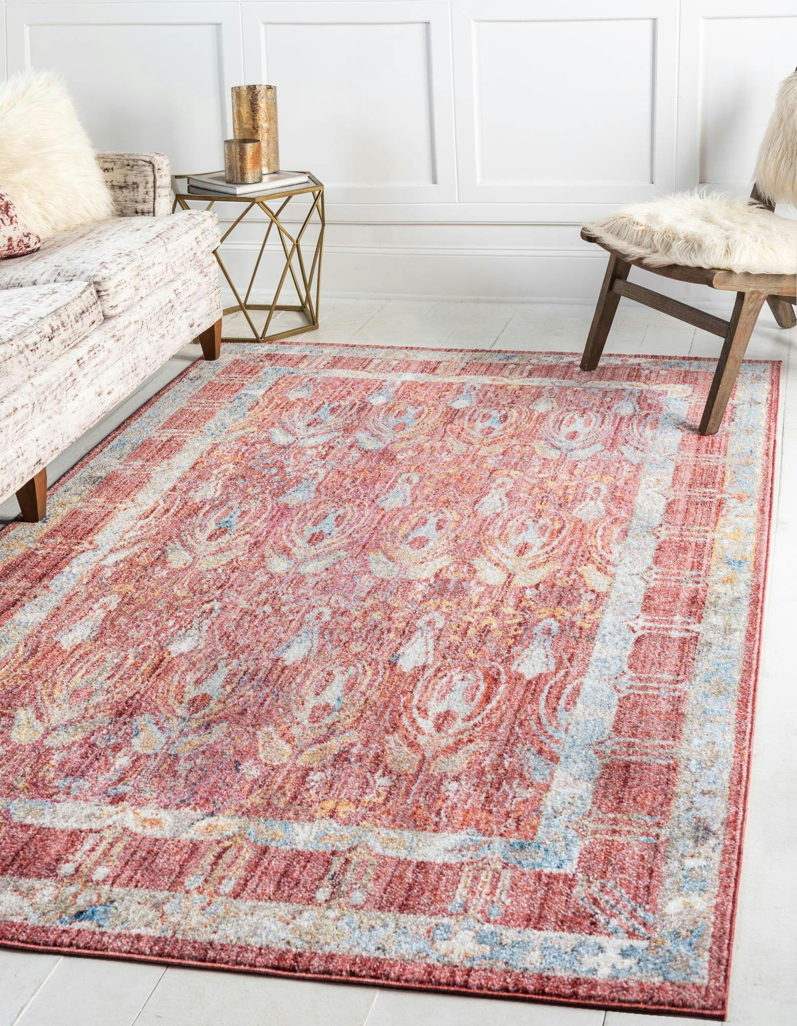 Brighton Vintage Flair Red Synthetic 2'2" x 3'1" Indoor Rug