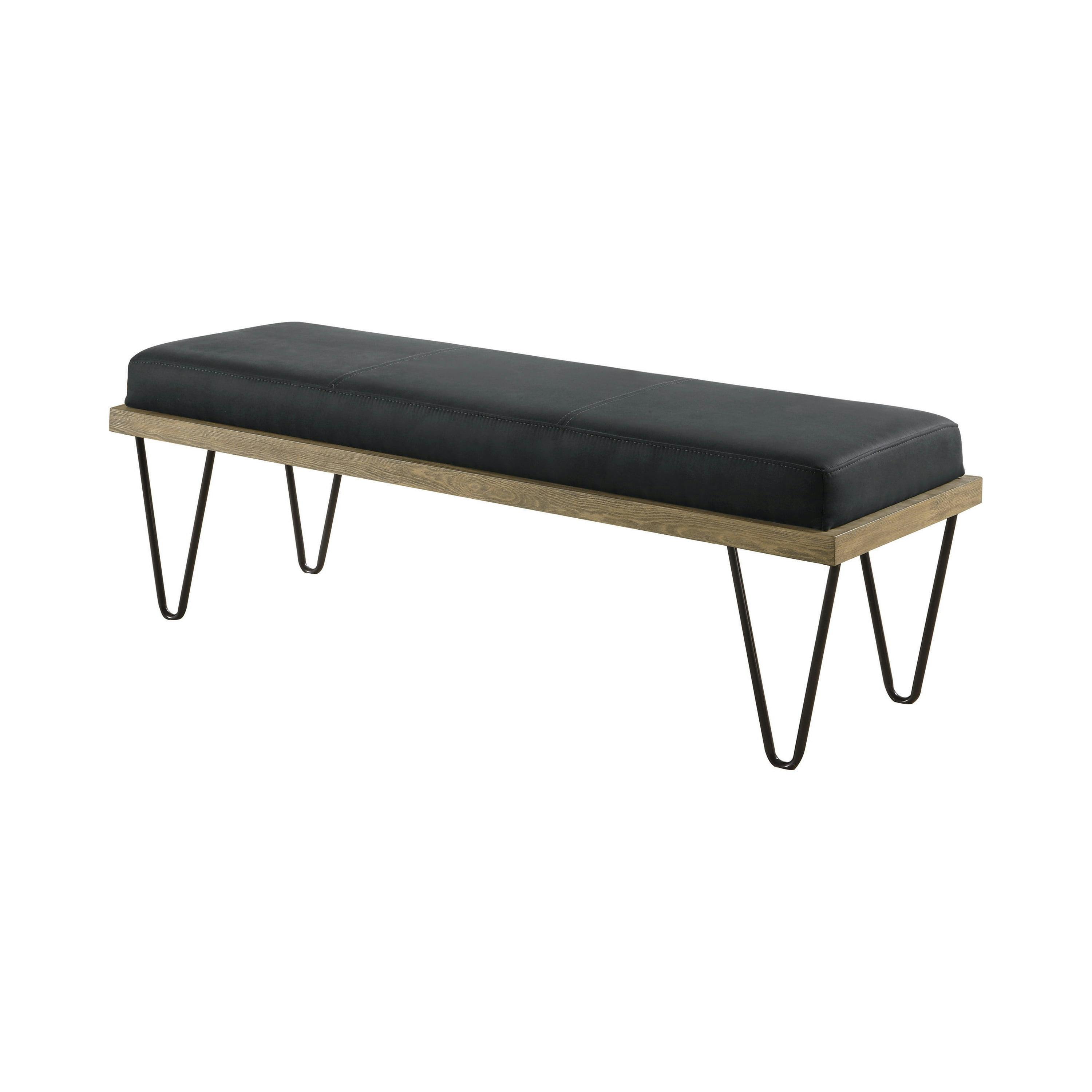 47.5'' Black Transitional Upholstered Bench with Hairpin Legs