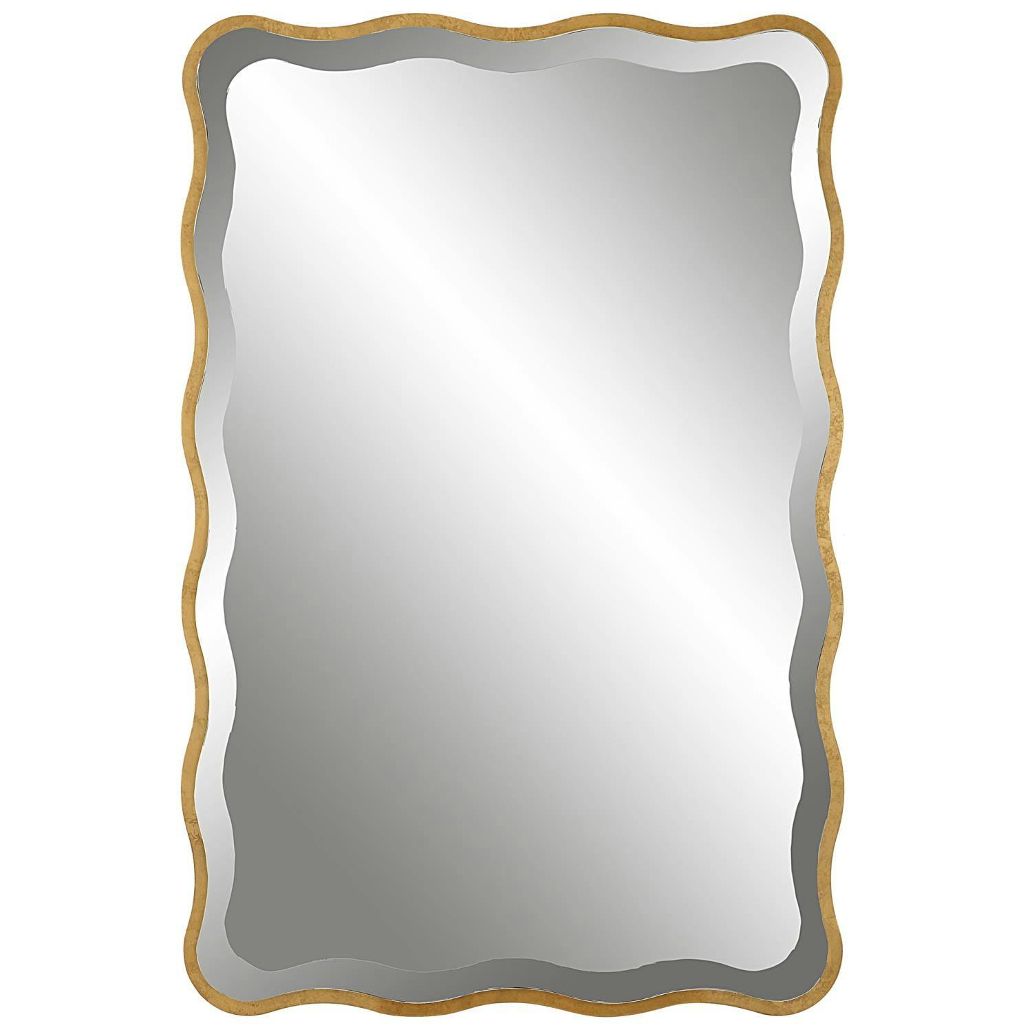 Aneta Transitional Scalloped Edge Wood Mirror in Aged Gold