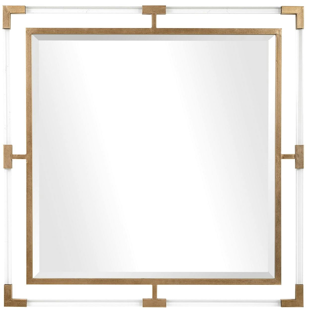 Elevate Gold Leaf 40" Square Wood Mirror with Acrylic Accents