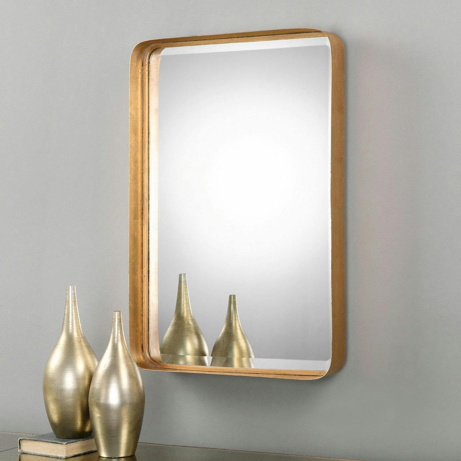 Elegante Gold Leaf Rectangular Contemporary Dresser Mirror