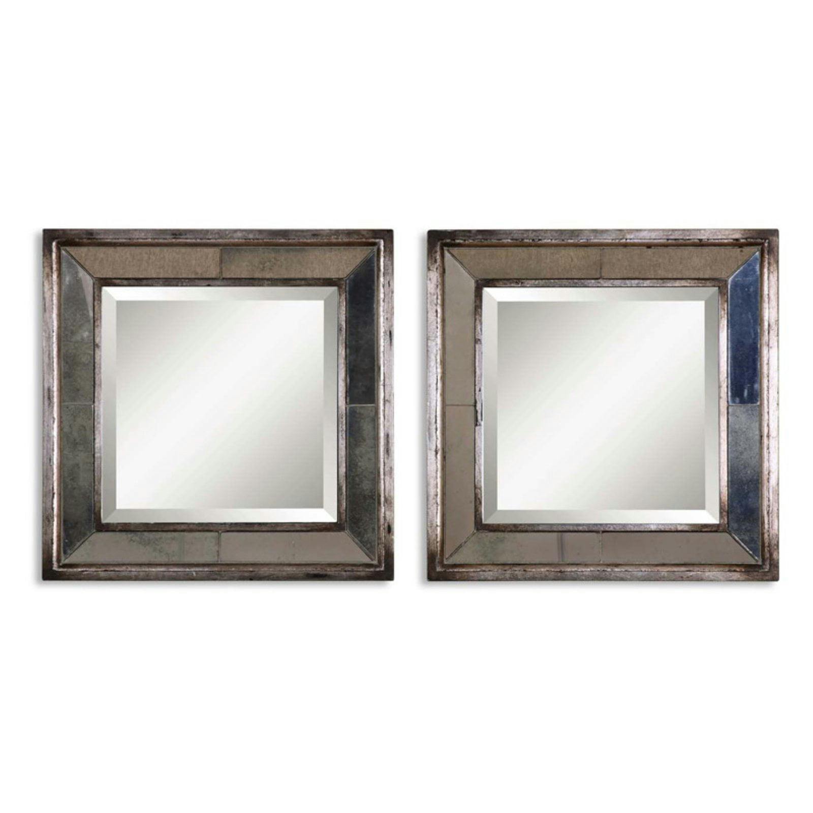Contemporary Davion Square 18" Wall Mirror Set in Antiqued Silver and Gold