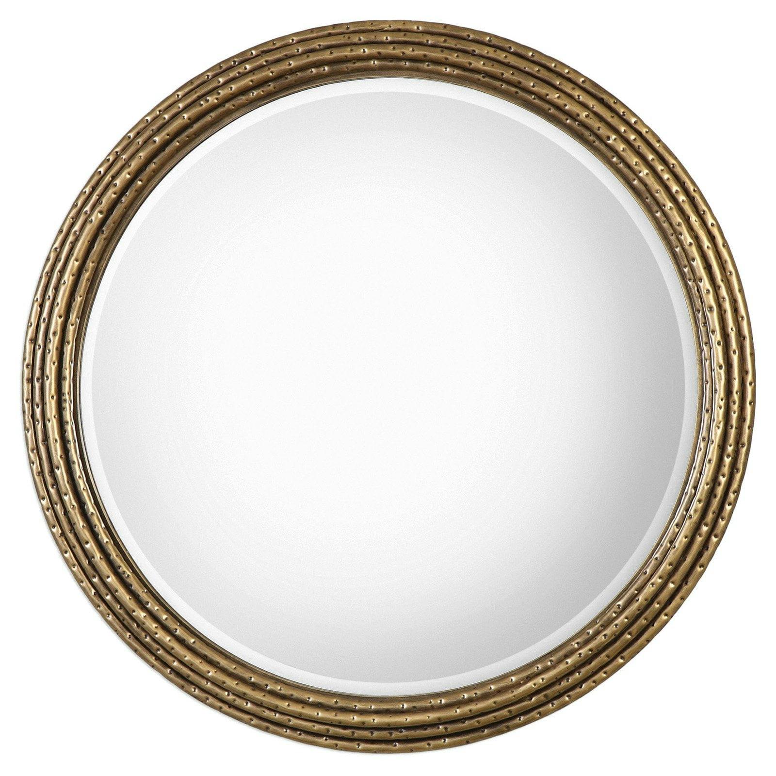 Transitional Industrial 42" Round Antiqued Gold Wall Mirror