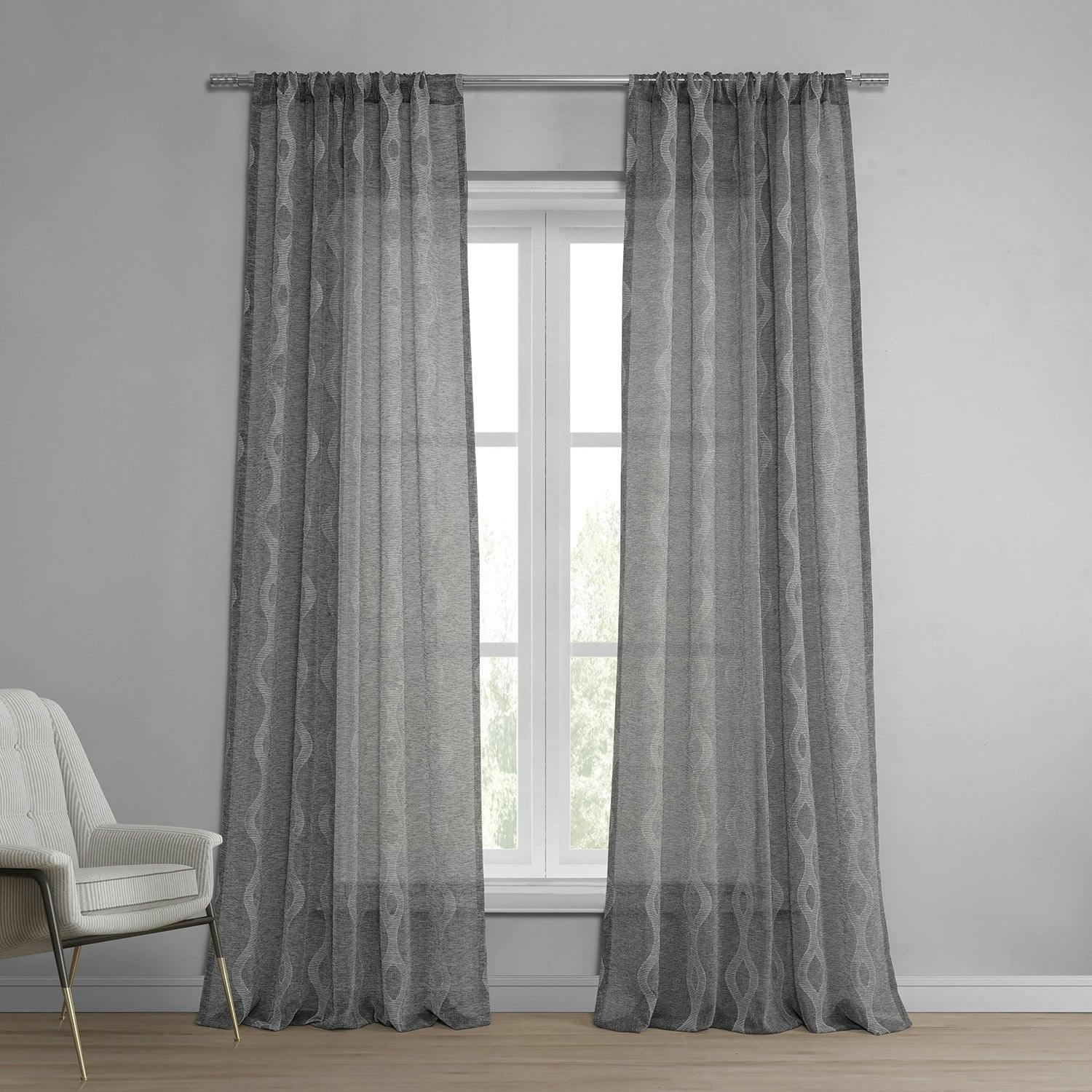 Vega Charcoal Sheer Linen Elegance Curtain - 50"W x 96"L