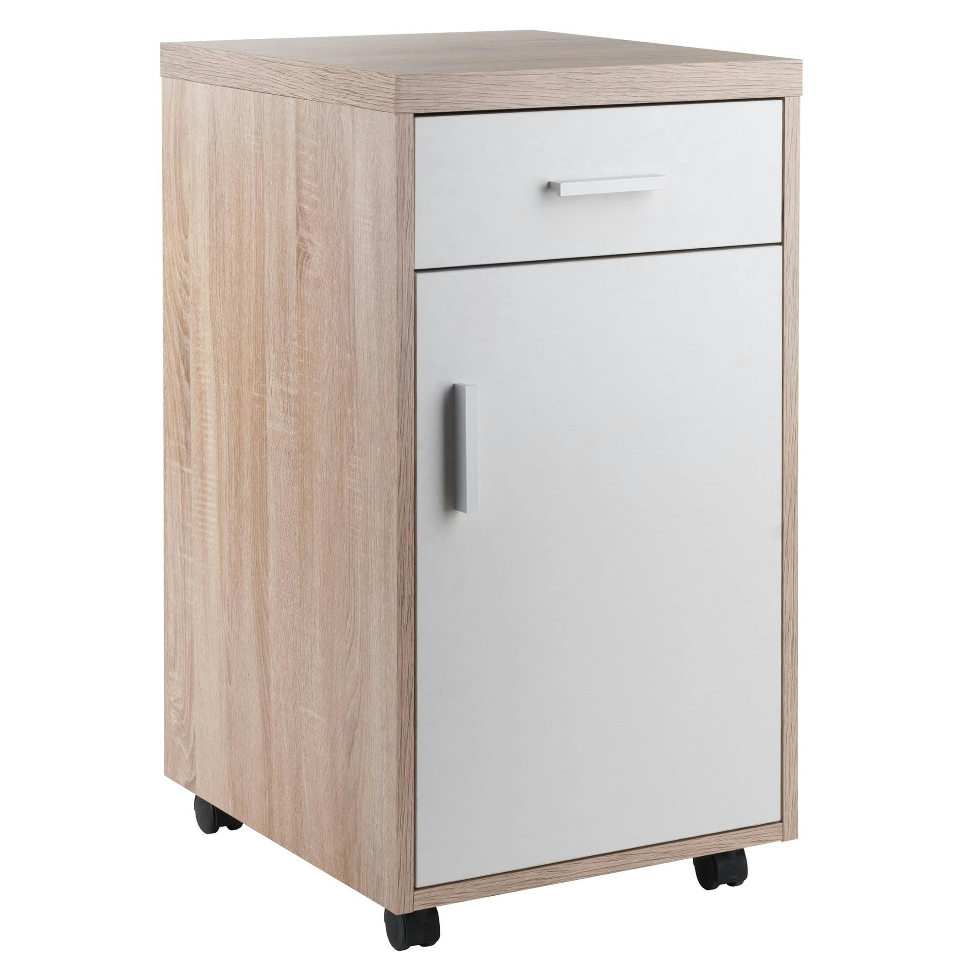 Transitional Two-Tone Brown and White Lockable Office Storage Cabinet
