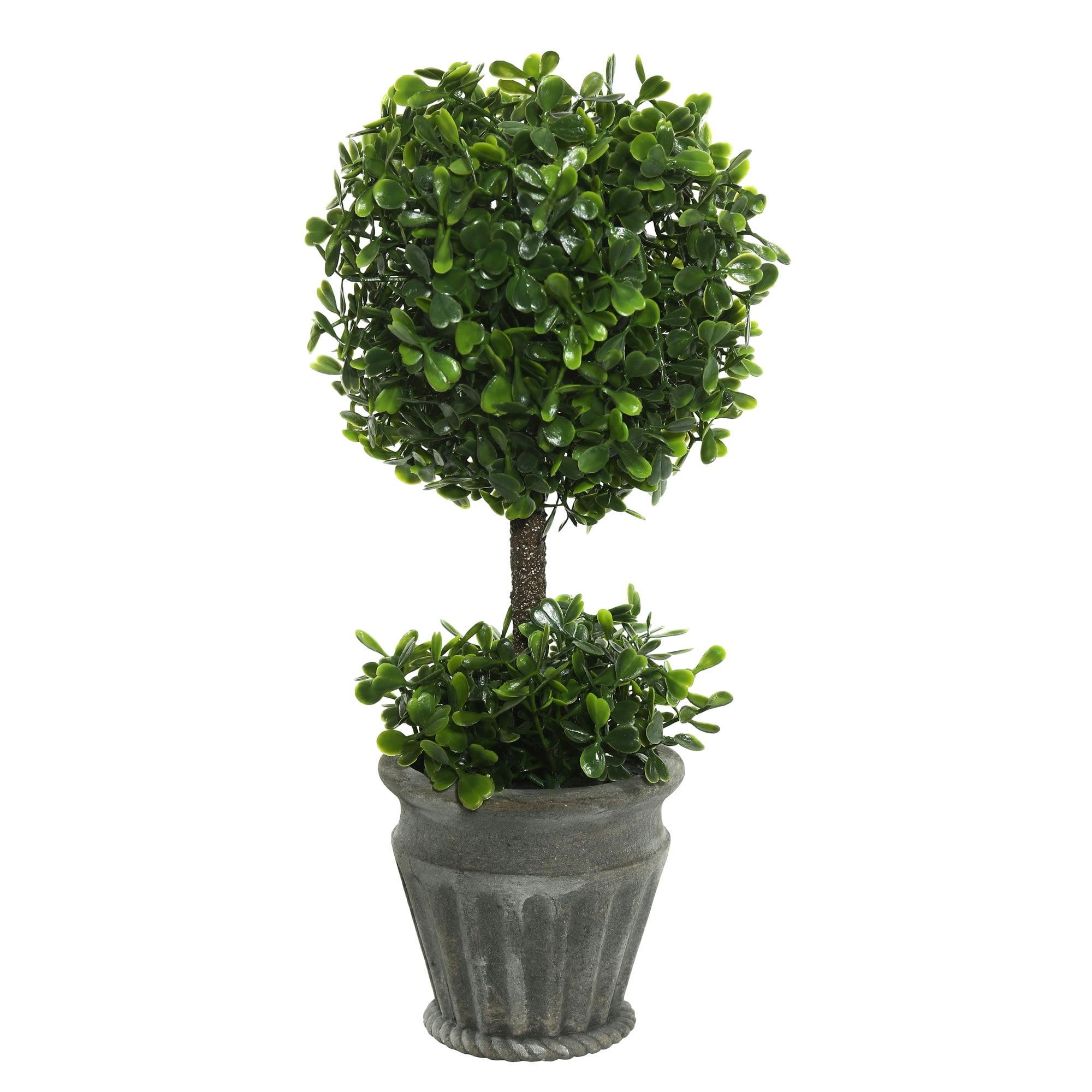 Elegant 13" Green Boxwood Potted Topiary for Outdoor Use