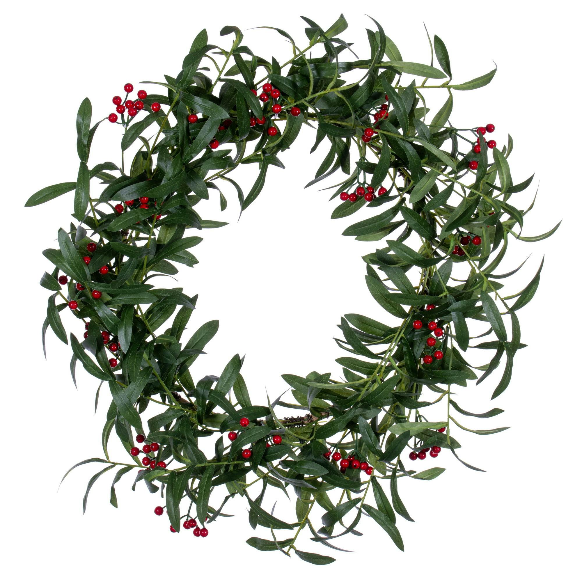 Luminous Mistletoe Charm 24" Red Berry Artificial Wreath with Lights