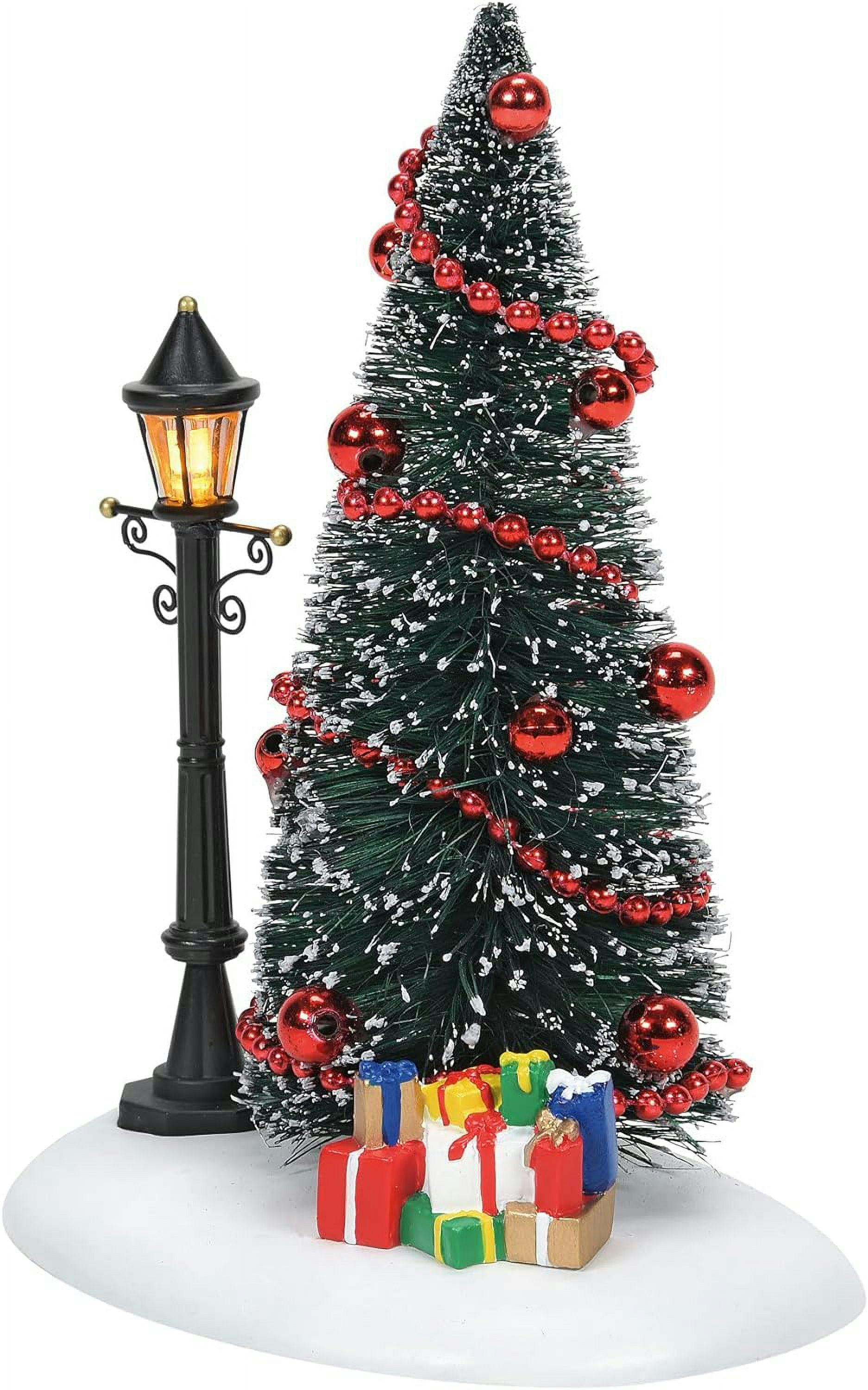 Santa's Holiday Glow Black Iron Streetlamp & Tree Figurine