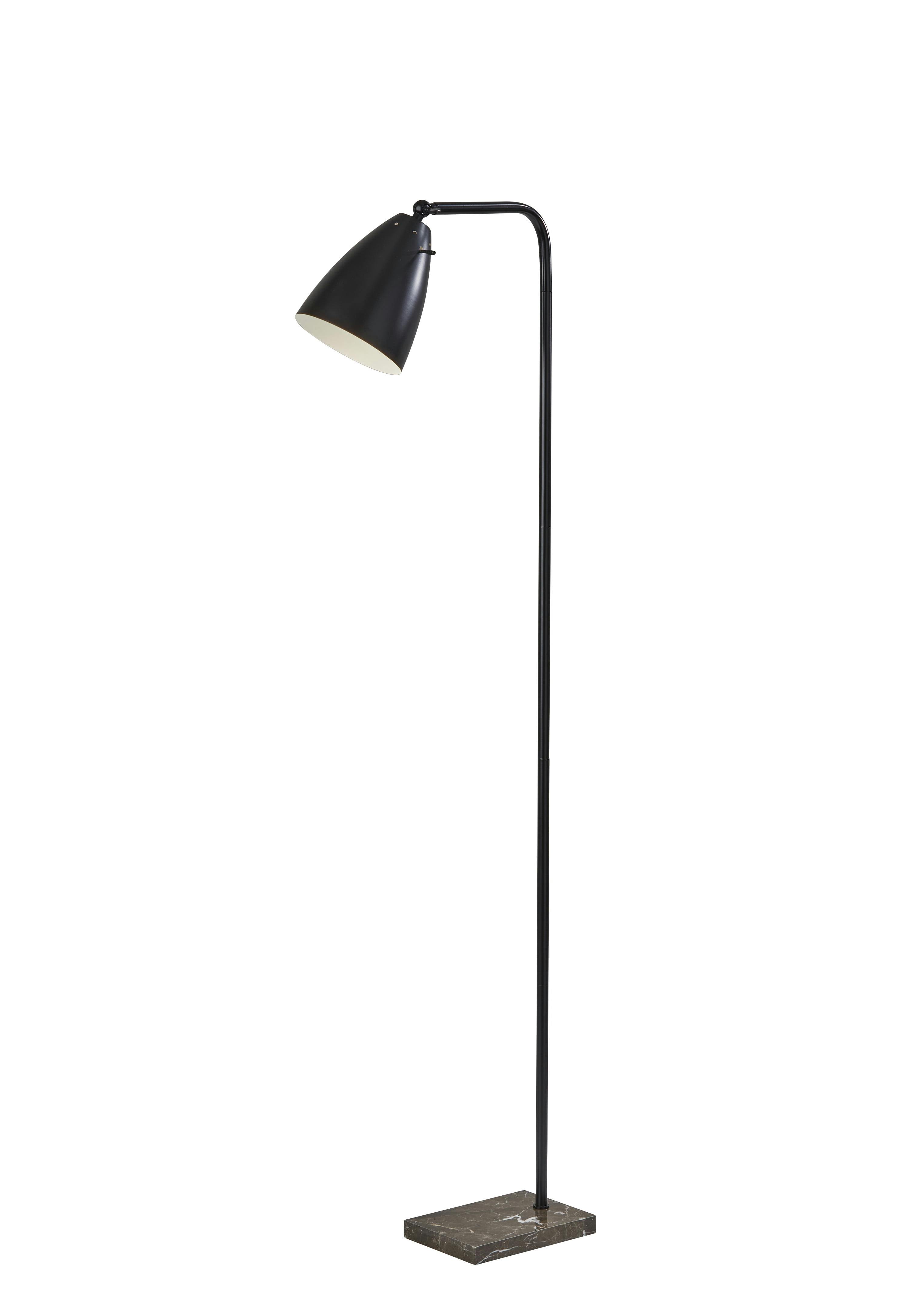 Adjustable Matte Black Metal Floor Lamp with Brown Marble Base
