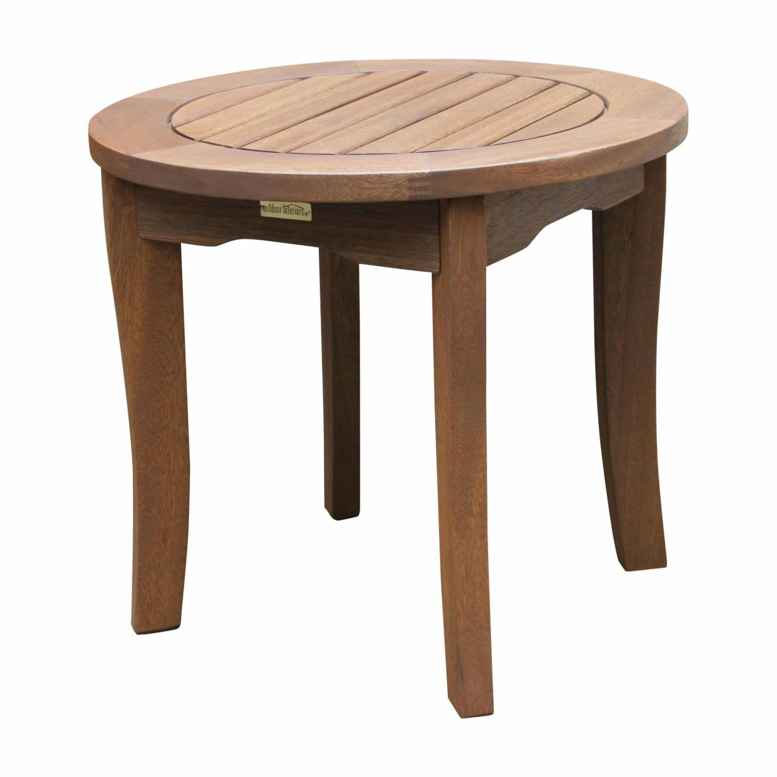 Curved Leg Eucalyptus 20" Round Outdoor End Table in Brown Umber