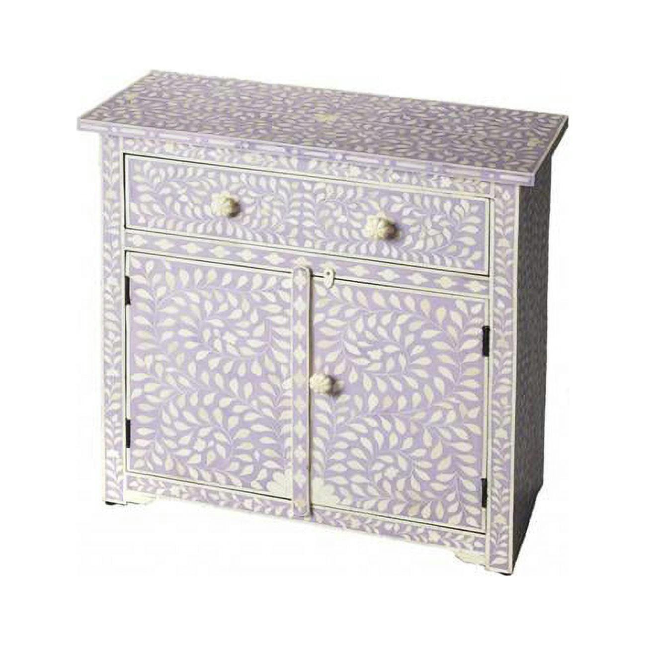 Lavender Opalescent Bone-Inlaid Wooden Console with Storage