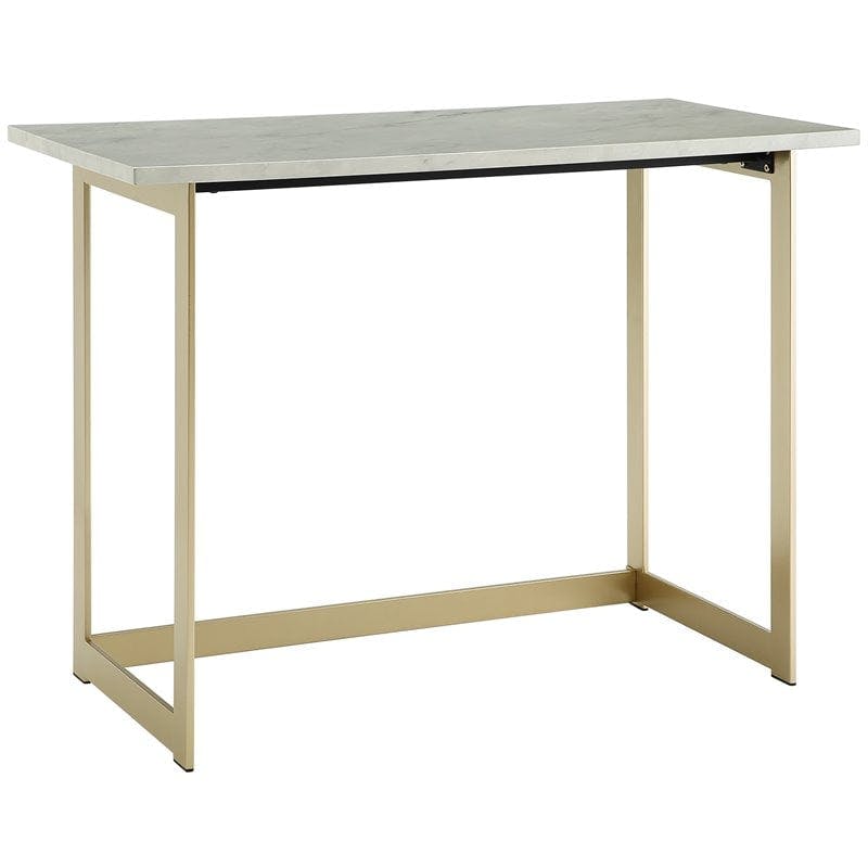 Glamorous 42" White Faux Marble and Gold Metal Modern Desk
