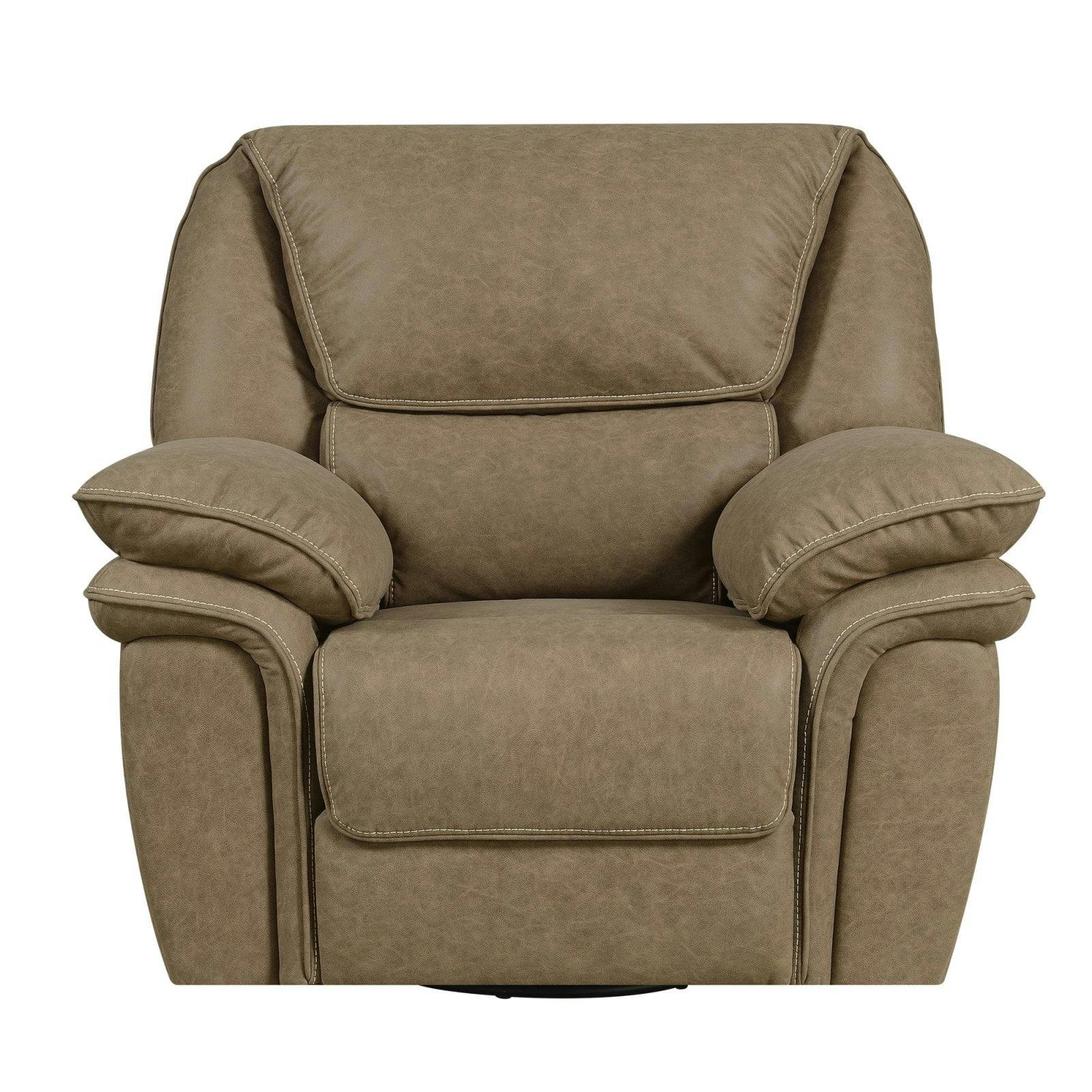 Contemporary Beige Faux Leather Swivel Recliner
