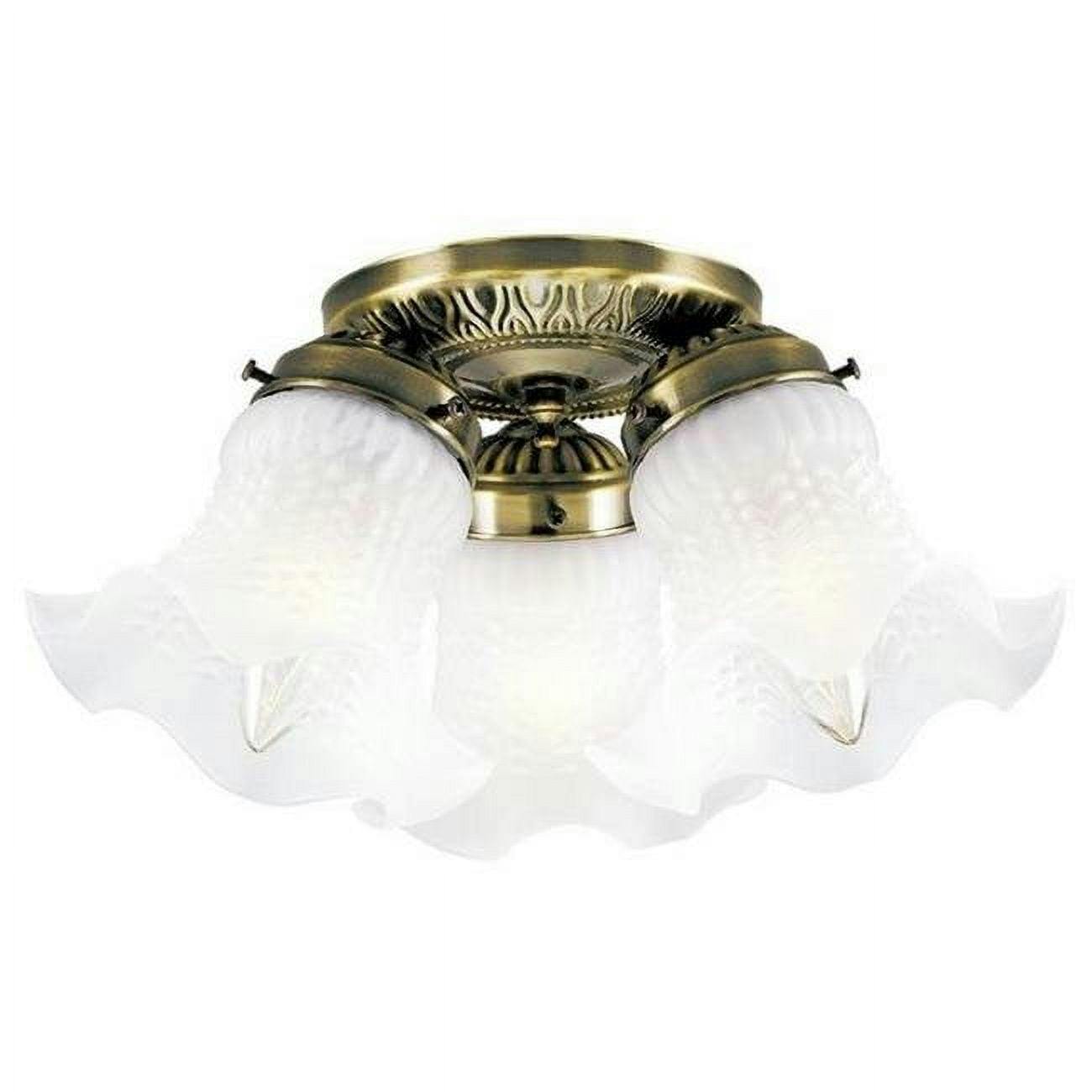 Antique Brass Circular Flush Mount Ceiling Light with Frosted Glass