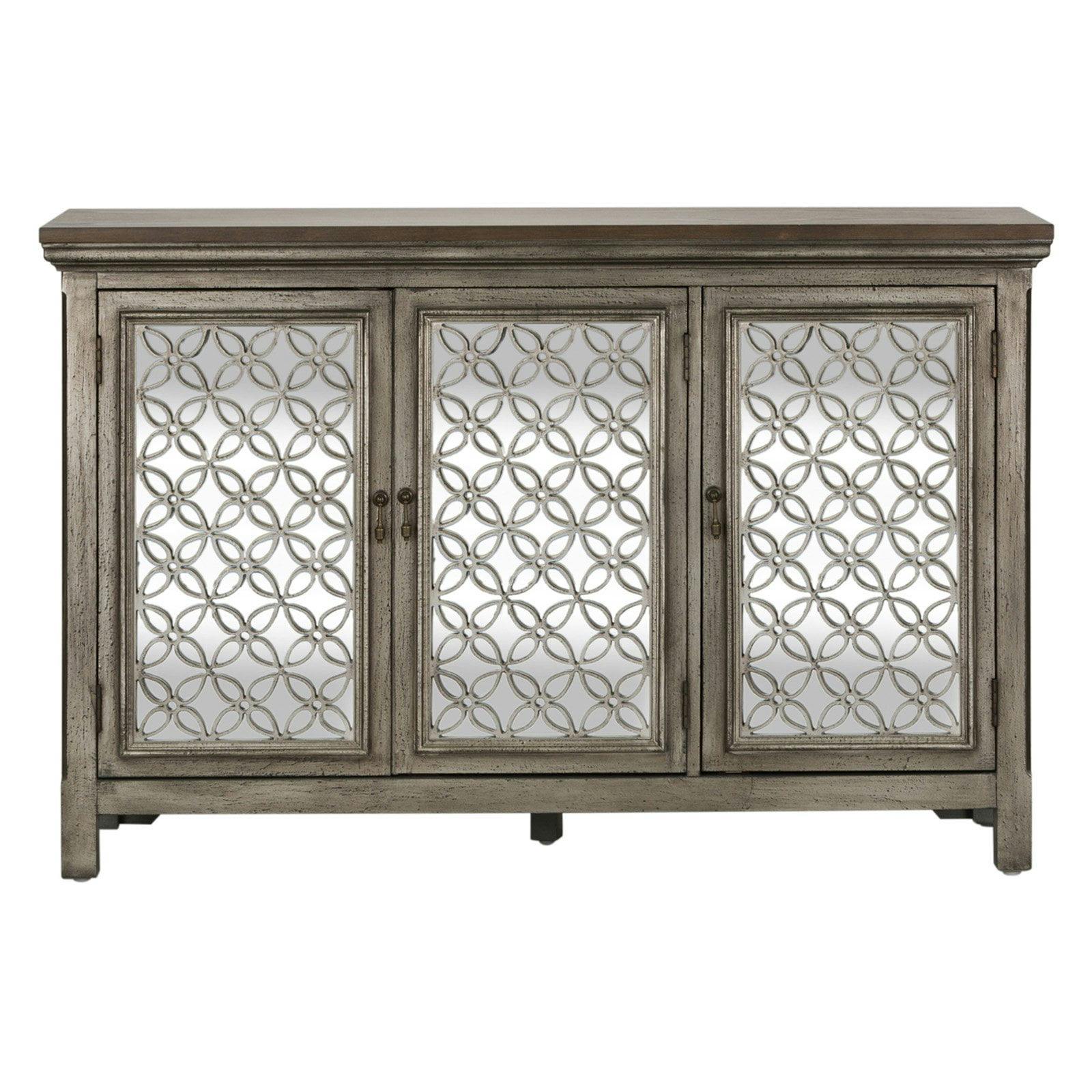 Westridge 56" Wire-Brushed Gray and White Dusty Wax 3-Door Accent Cabinet