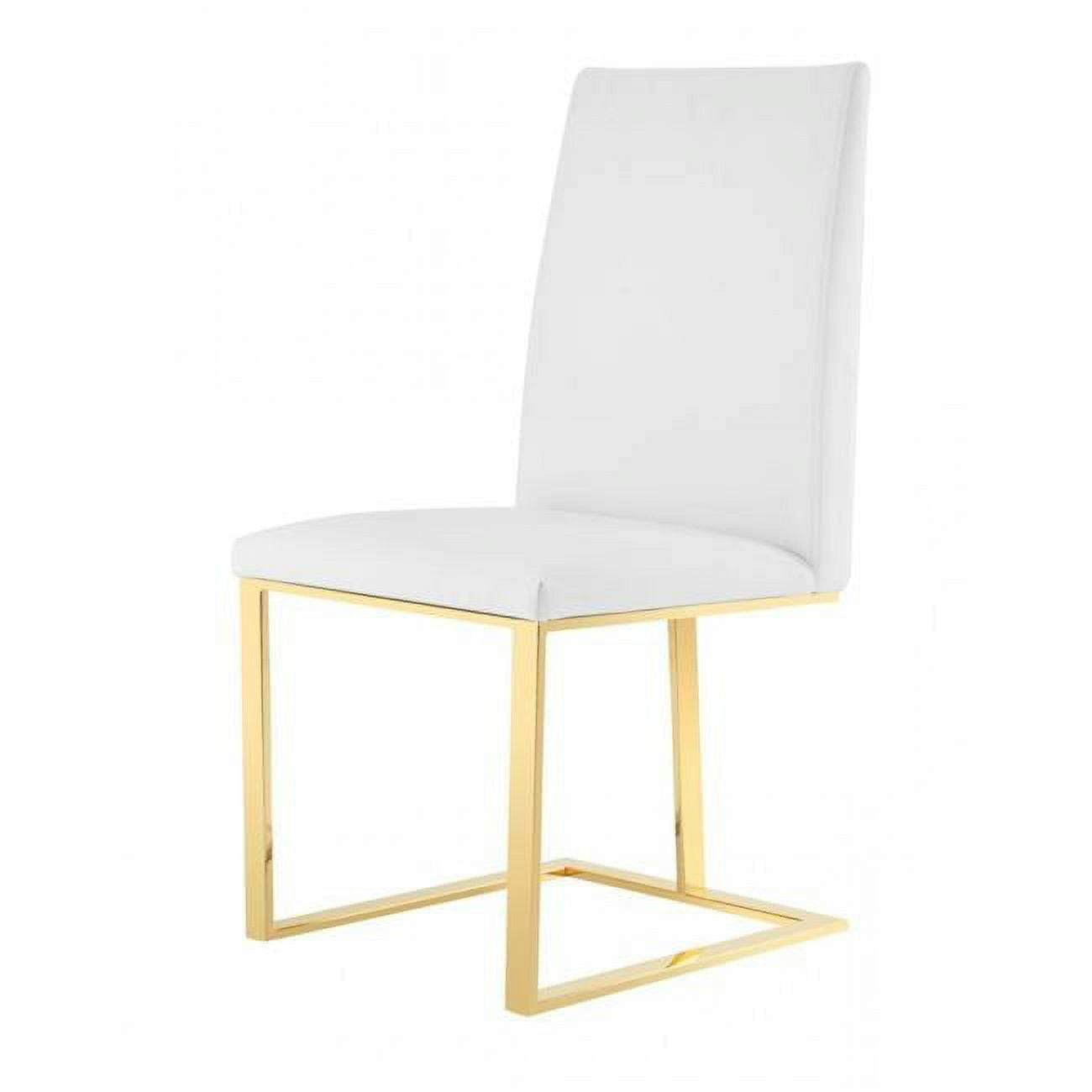 Elegant White Faux Leather Dining Chair with Gold Metal Legs