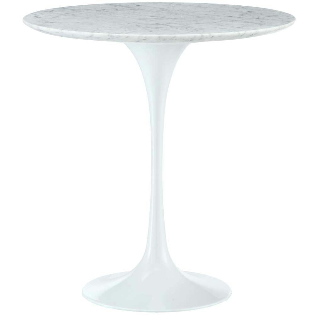 Modern 20" Round White Marble Side Table with Aluminum Base