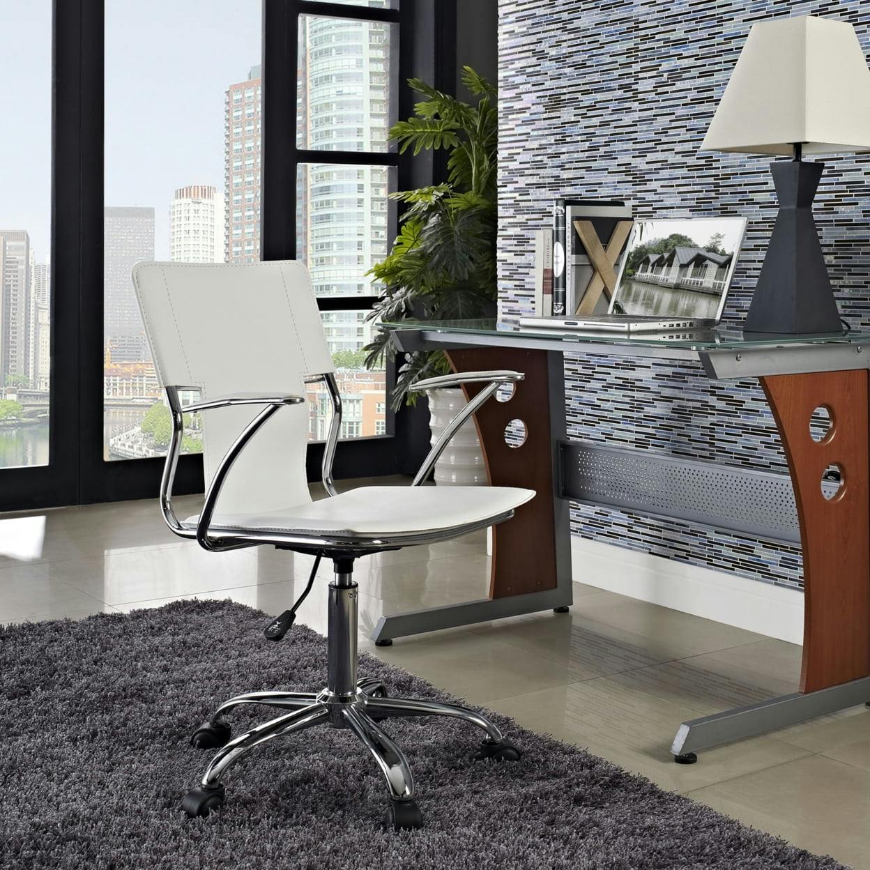Modern Swivel Studio Task Chair with Aerodynamic Arms in White