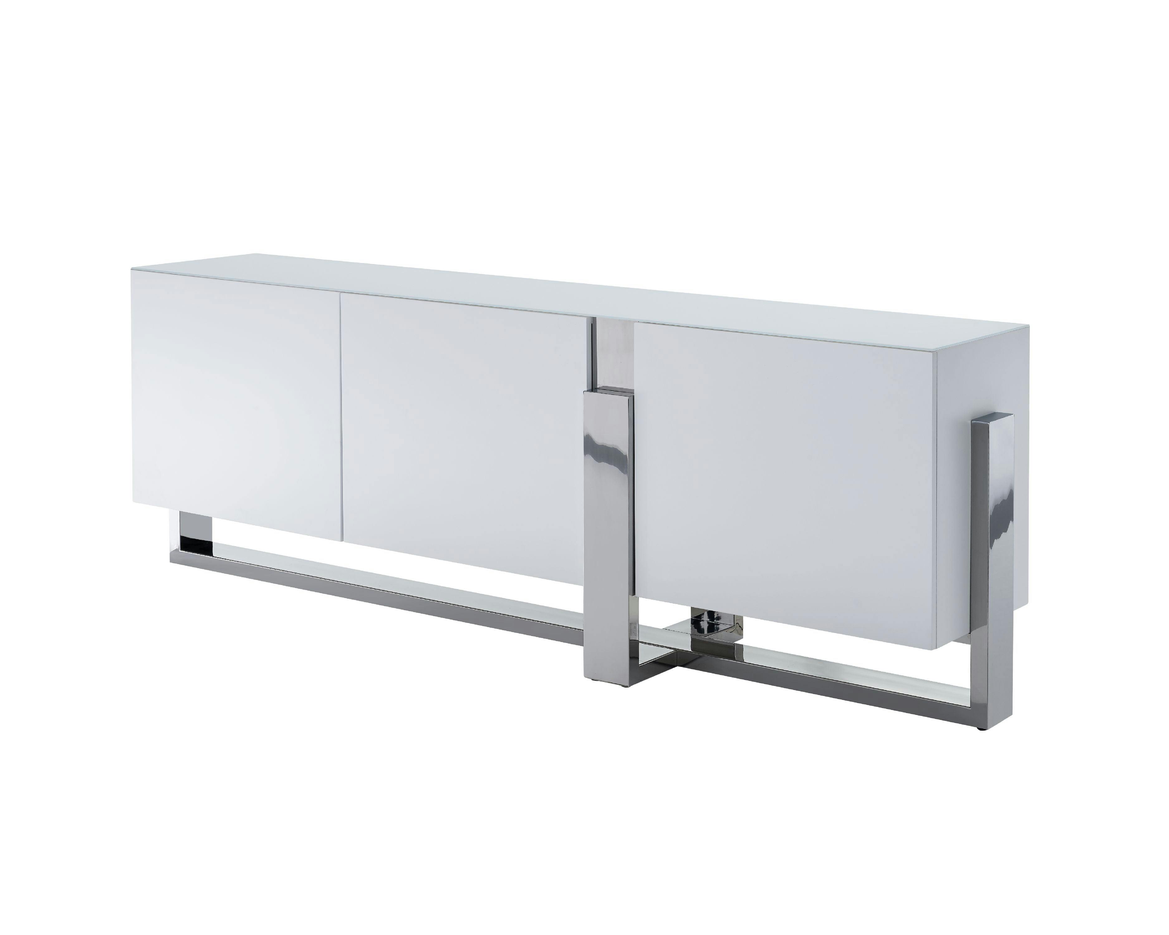 Blake Contemporary High Gloss White Lacquer and Stainless Steel Buffet