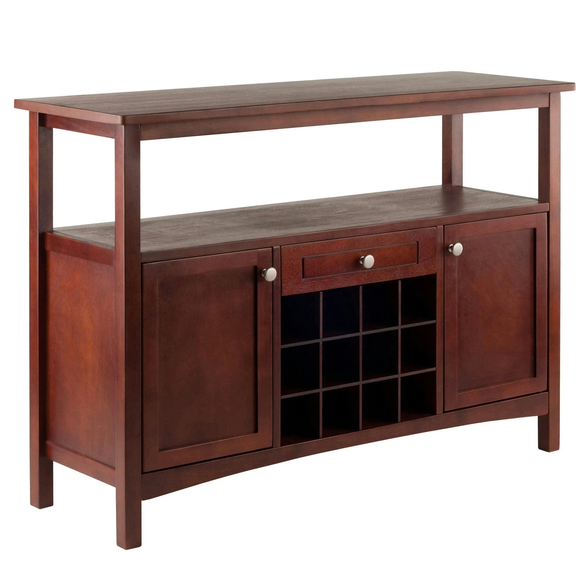 Winsome Transitional Walnut Buffet Cabinet with Wine Storage