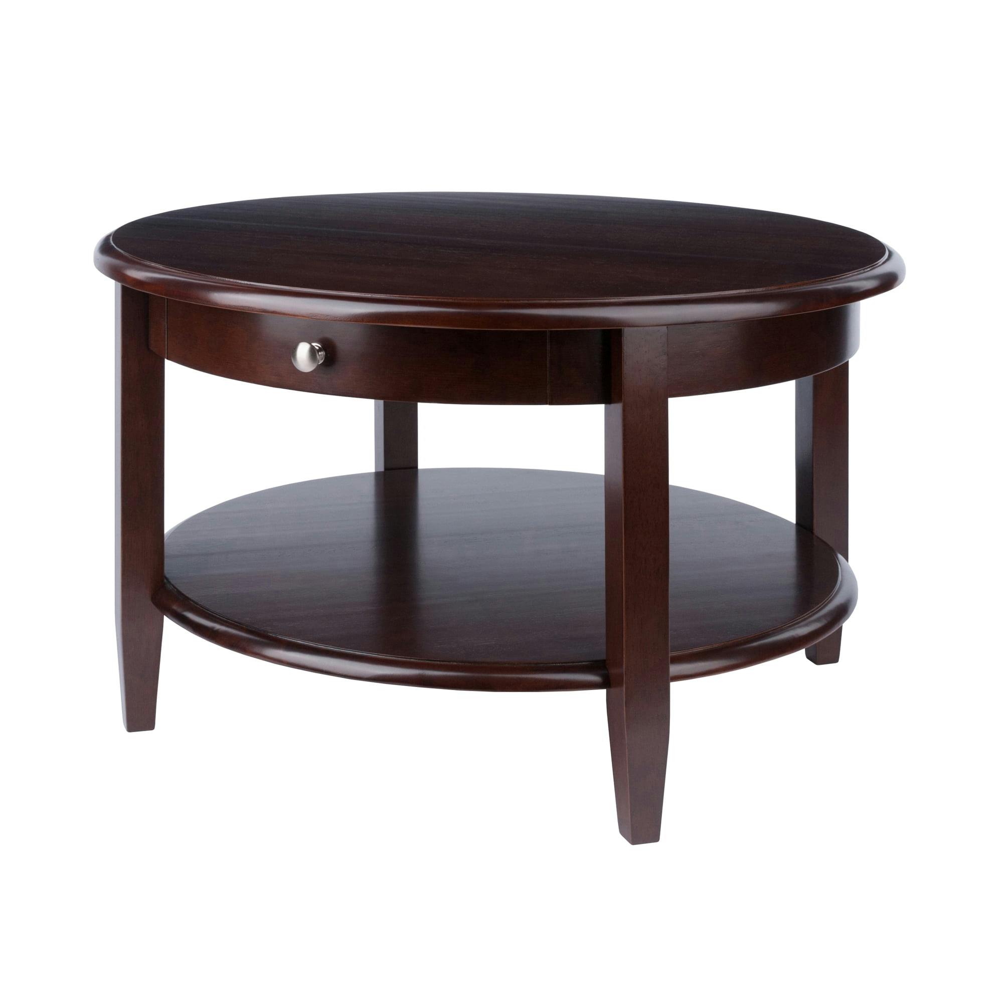 Transitional Antique Walnut Round Outdoor Coffee Table with Storage