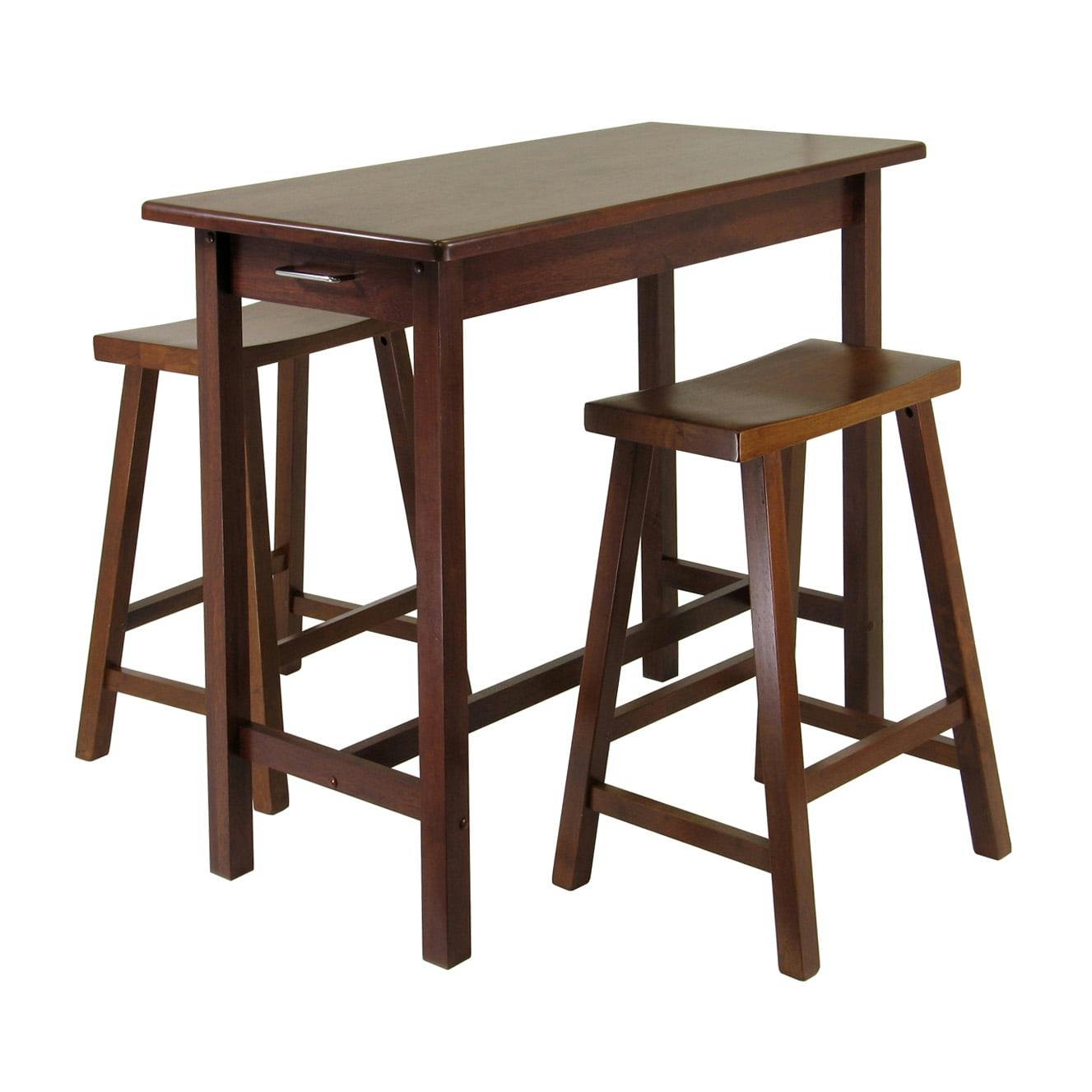 Winsome Transitional 3-Pc Walnut Breakfast Bistro Set with Saddle Stools