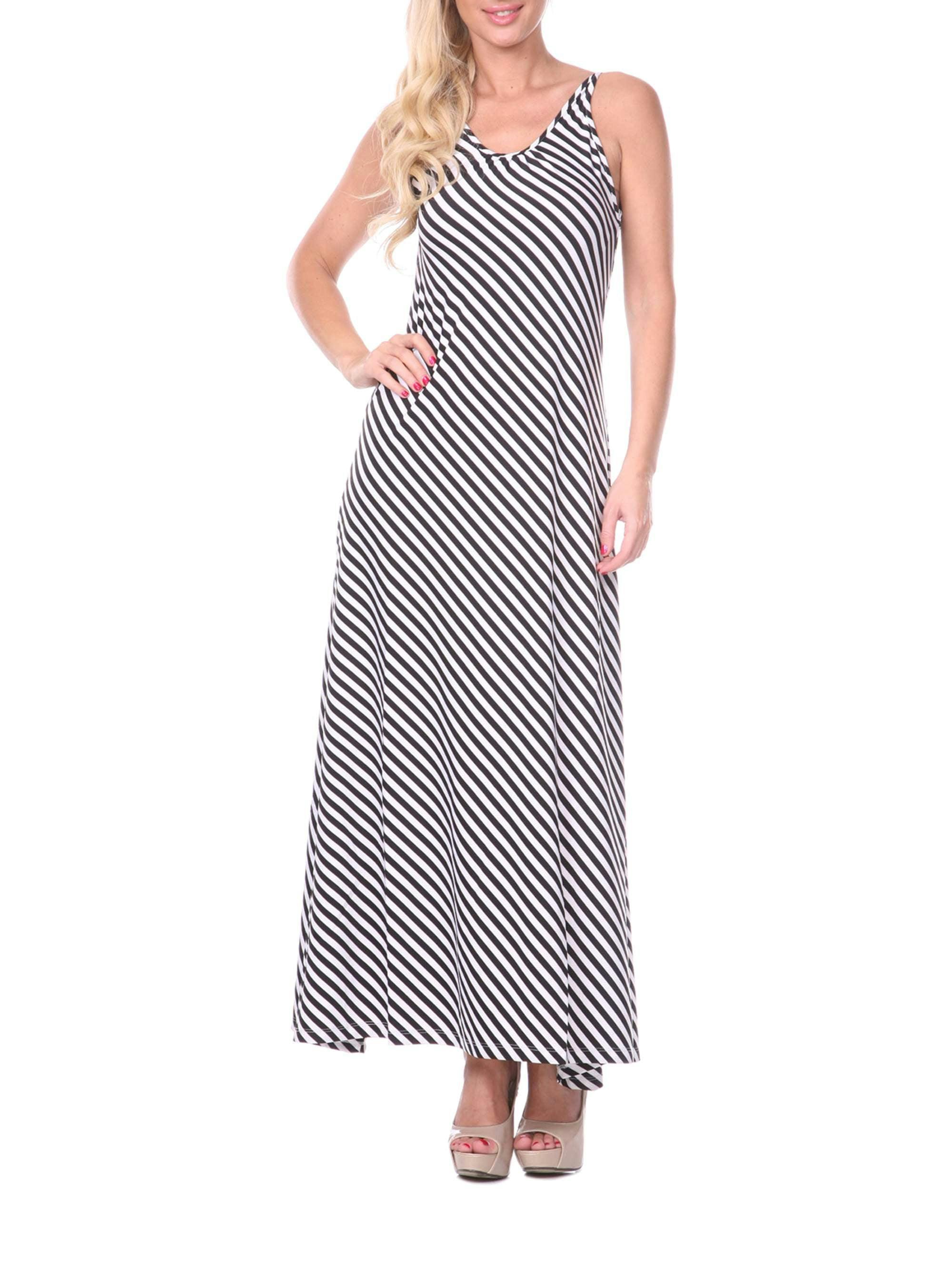Elegant Striped Polyester Maxi Dress with Backless Design and Adjustable Straps - Black
