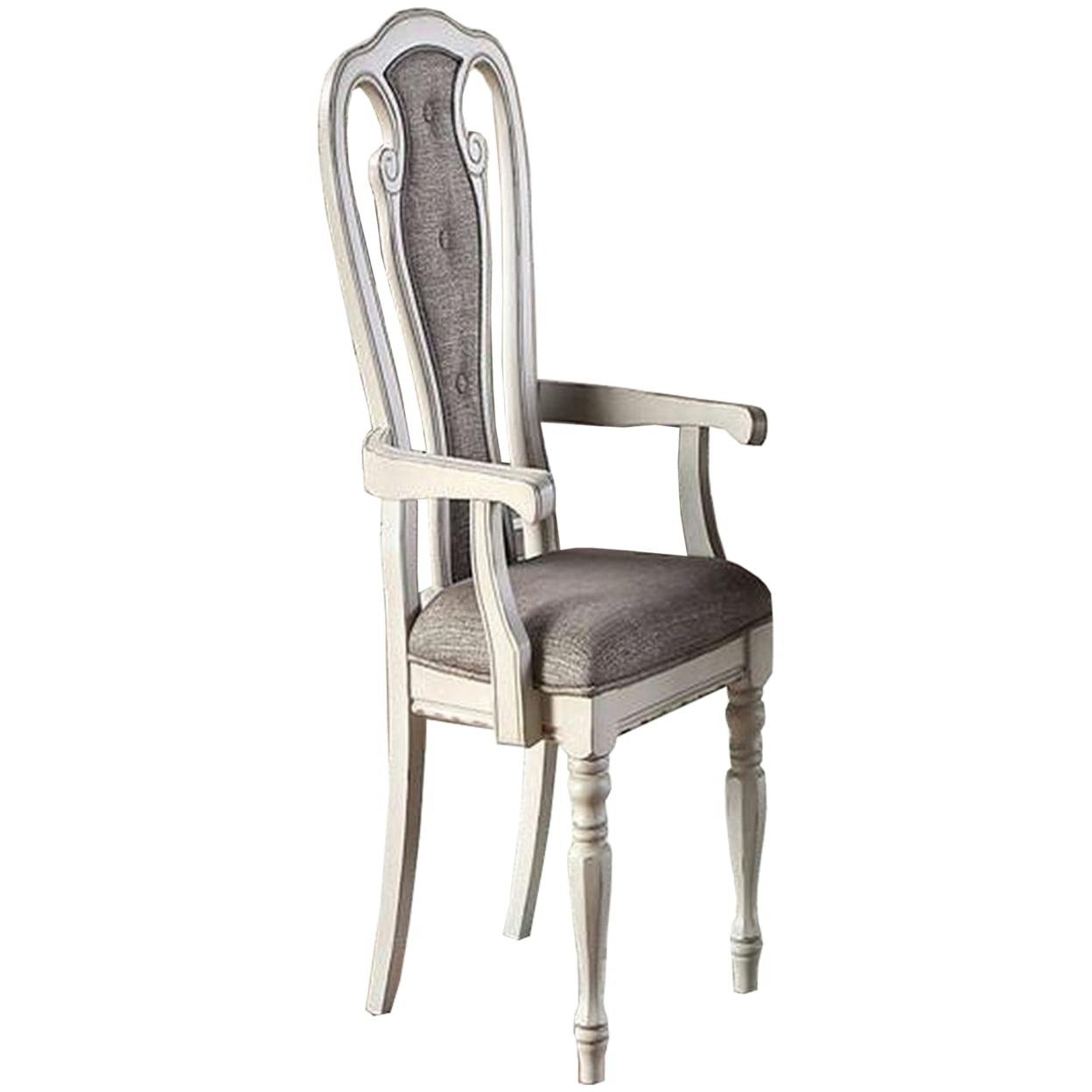 Elegant Cream & Gray Wooden Arm Chair with Button Tufted Back