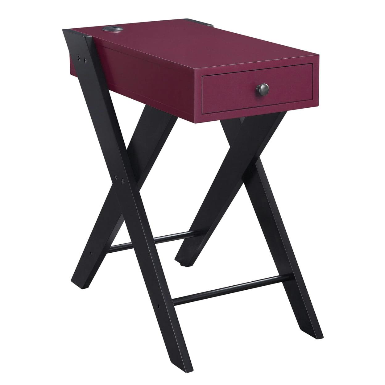 Contemporary MDF Side Table with USB Dock, Purple and Black