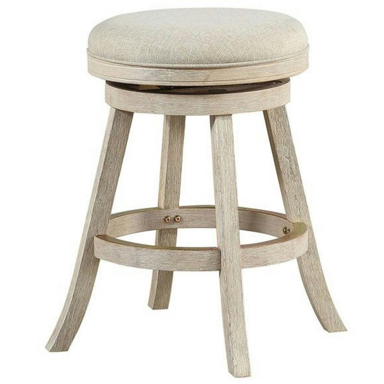 Gray Textured Fabric Swivel Counter Stool with Angled Wood Legs