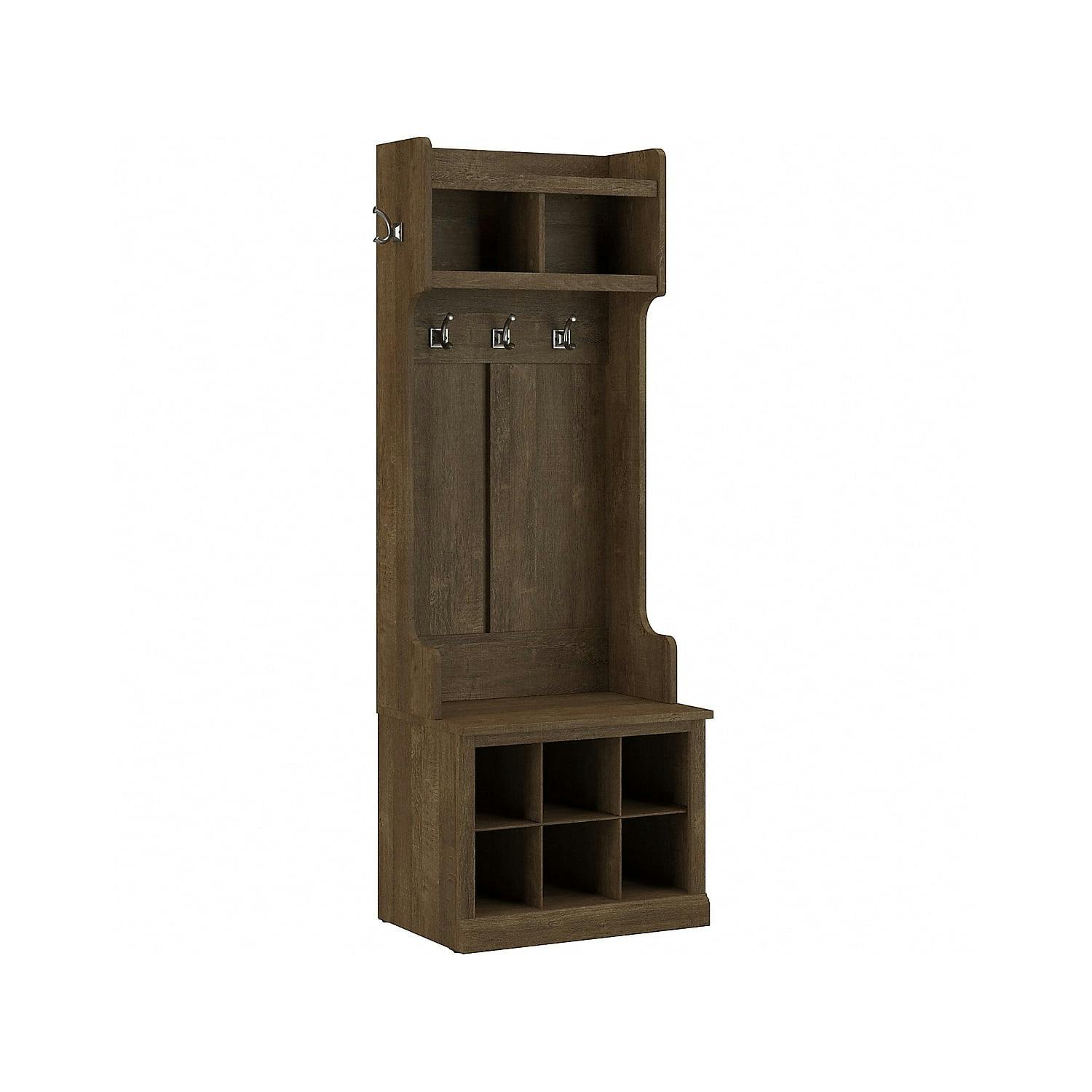 Ash Brown Transitional Hall Tree with Shoe Storage Bench and Shelves