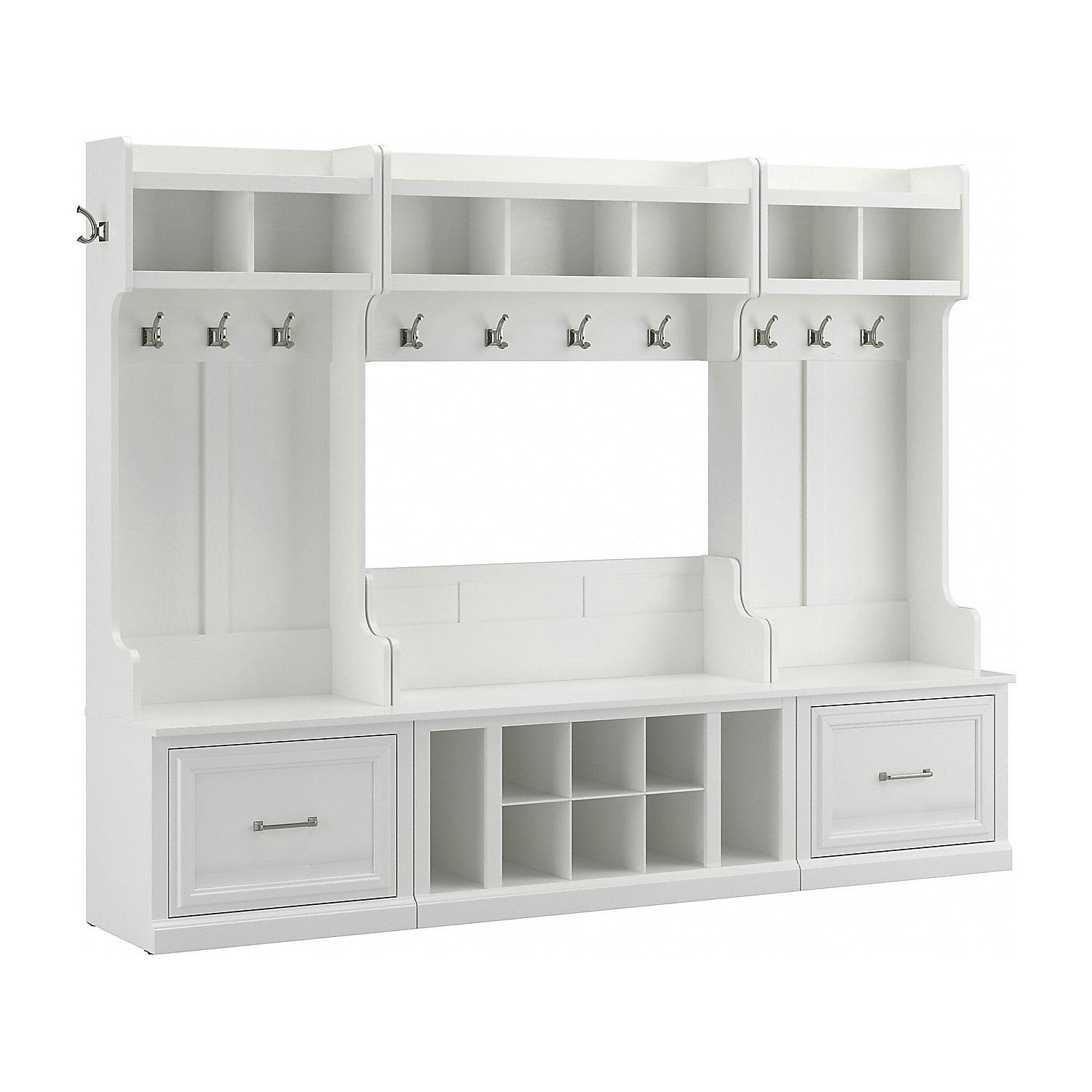 White Ash Transitional Full Entryway Set with Bench and Coat Hooks