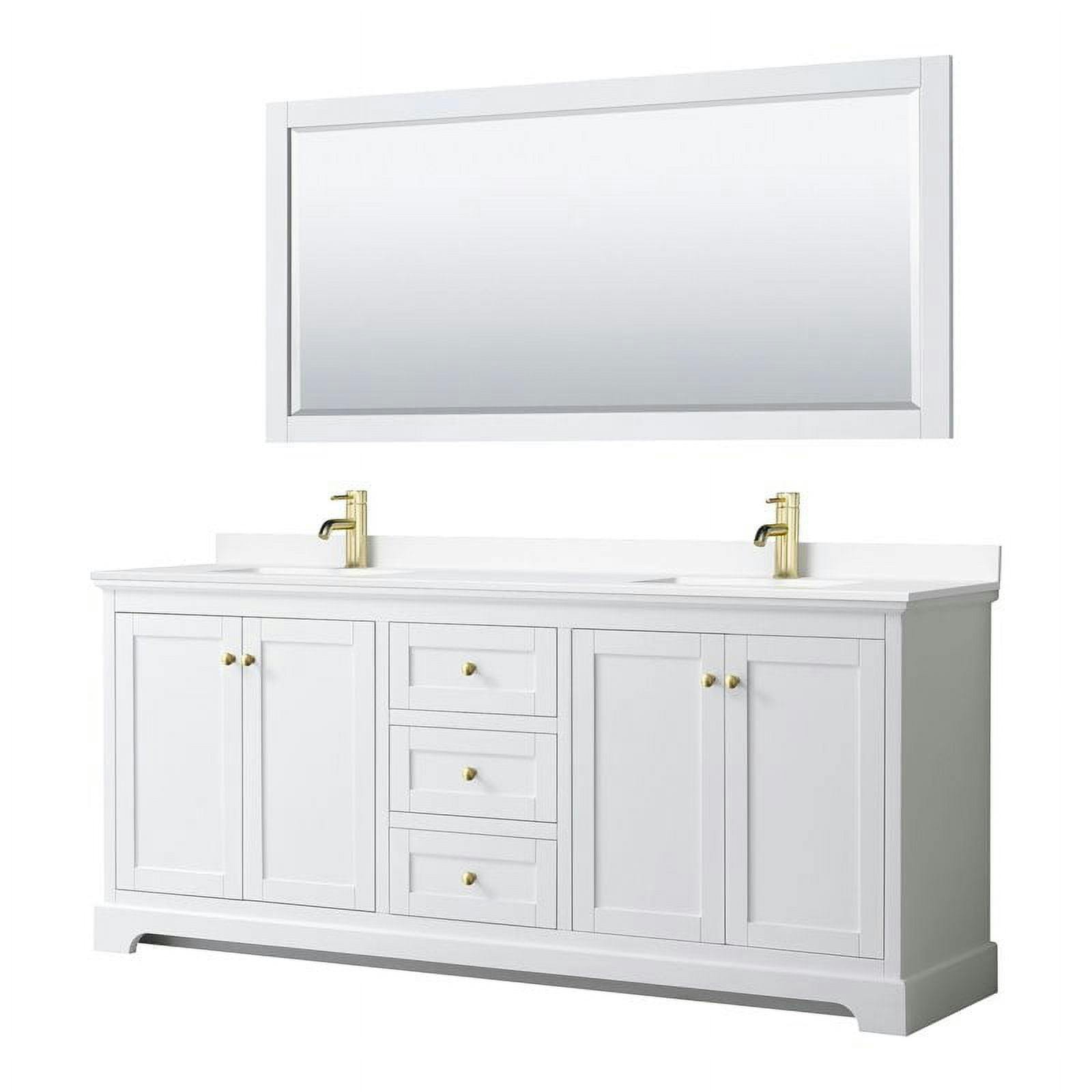 Avery 80'' White and Gold Double Bathroom Vanity with Cultured Marble Top