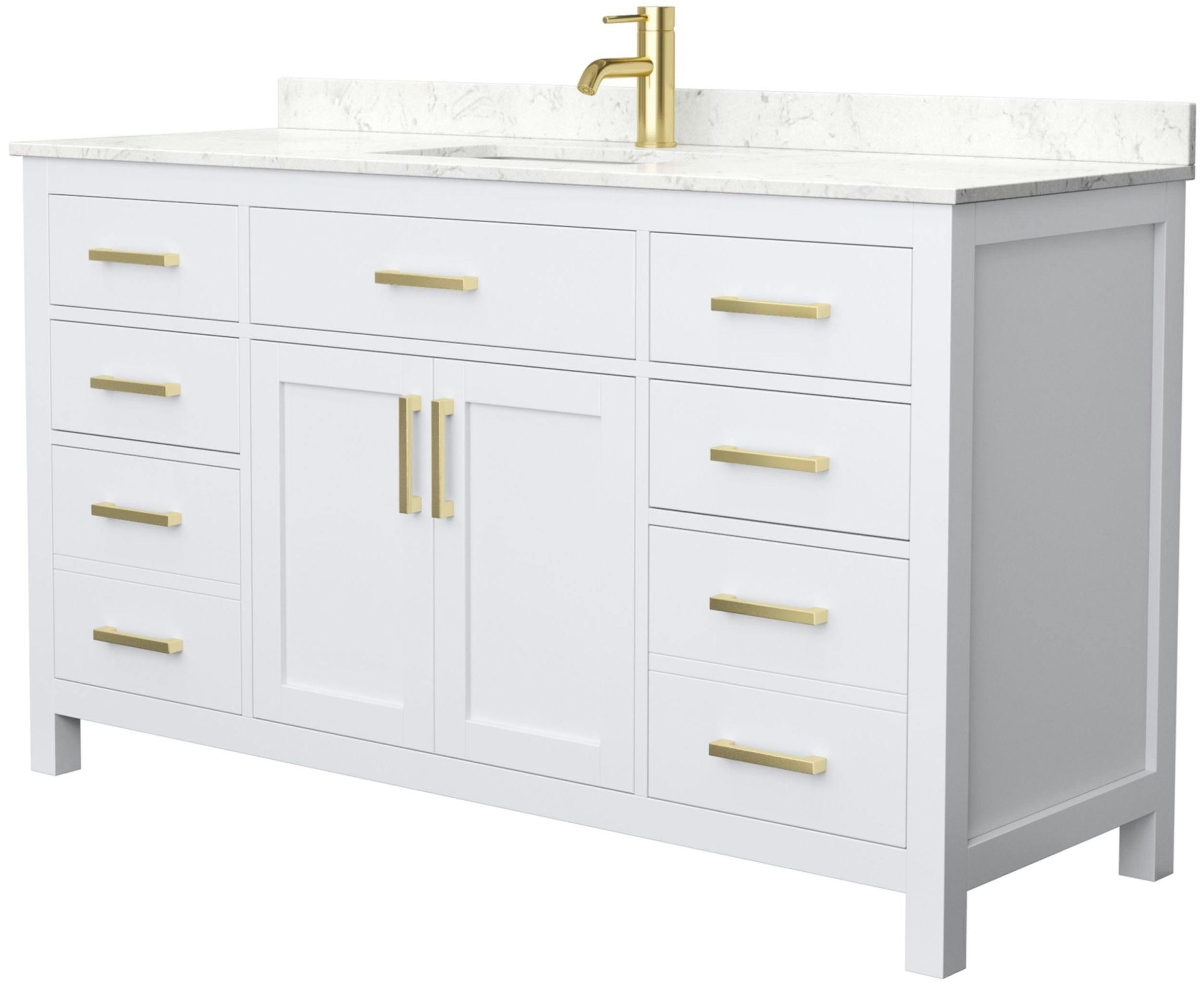 Beckett 60" White Freestanding Single Bathroom Vanity with Brushed Gold Accents