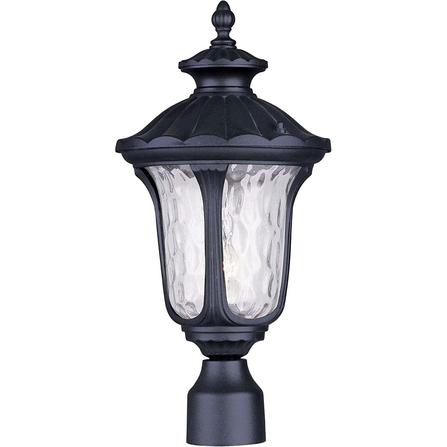 Oxford Traditional Textured Black Outdoor Post Lantern with Clear Water Glass