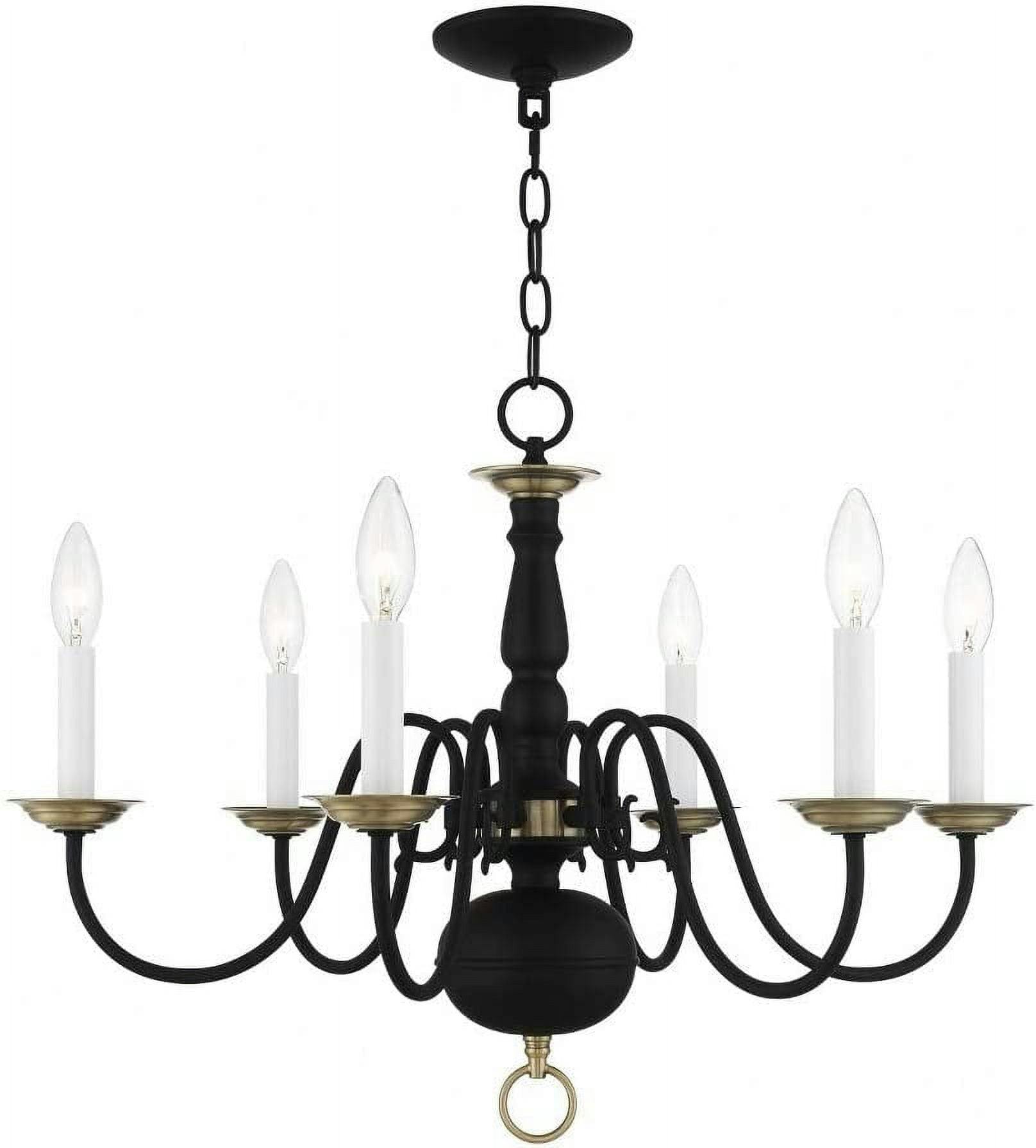 Elegant Colonial Black and Antique Brass 6-Light Crystal Chandelier