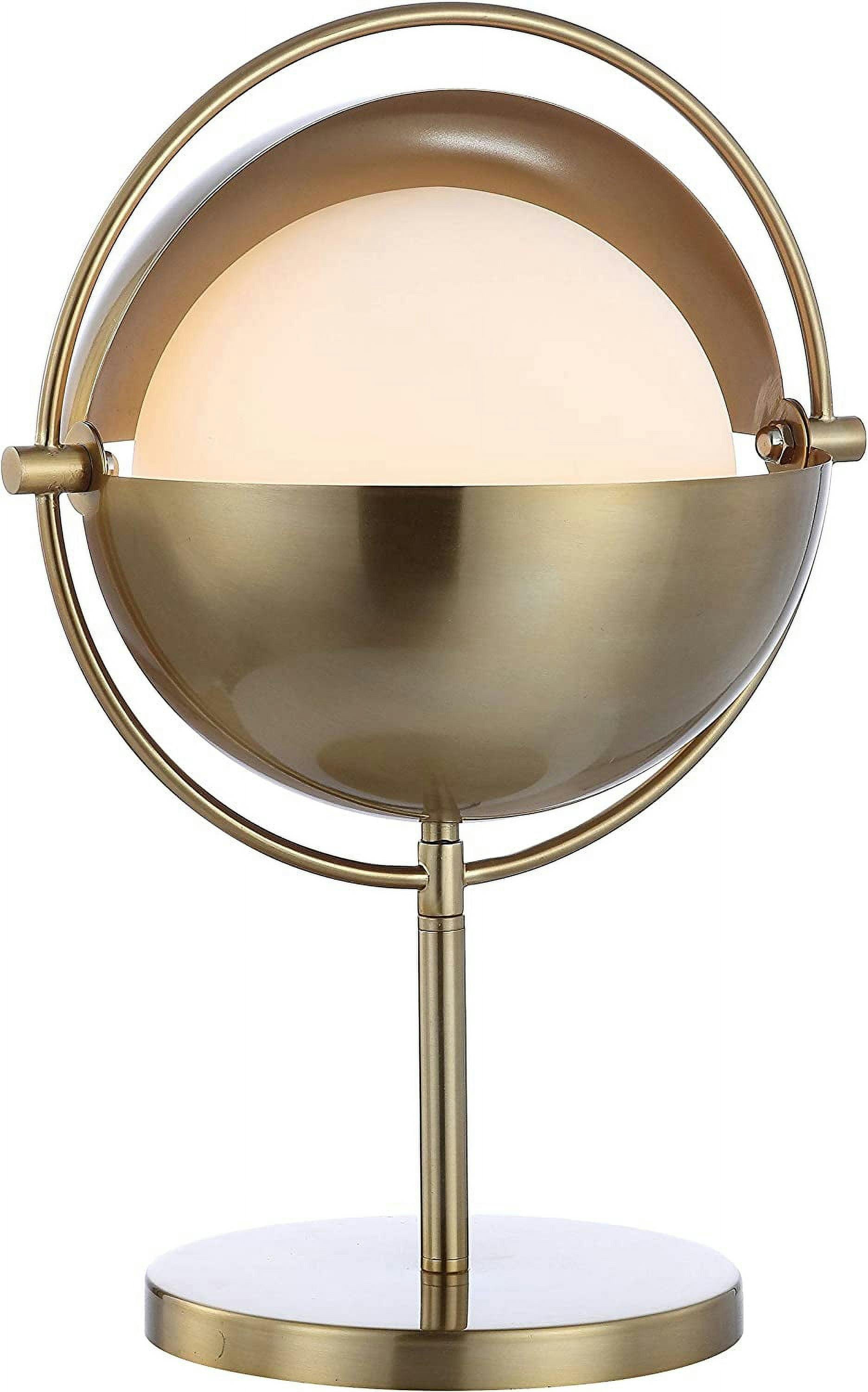 Art Deco-Inspired 17.5" Brass-Gold Globe LED Table Lamp with Frosted Glass