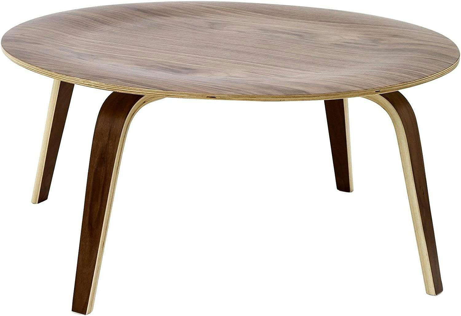 Modern Round Walnut Plywood 34" Coffee Table