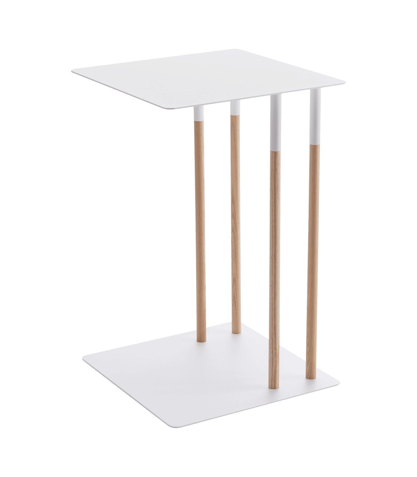 Sleek White Metal and Wood C-Shaped Sofa Side Table