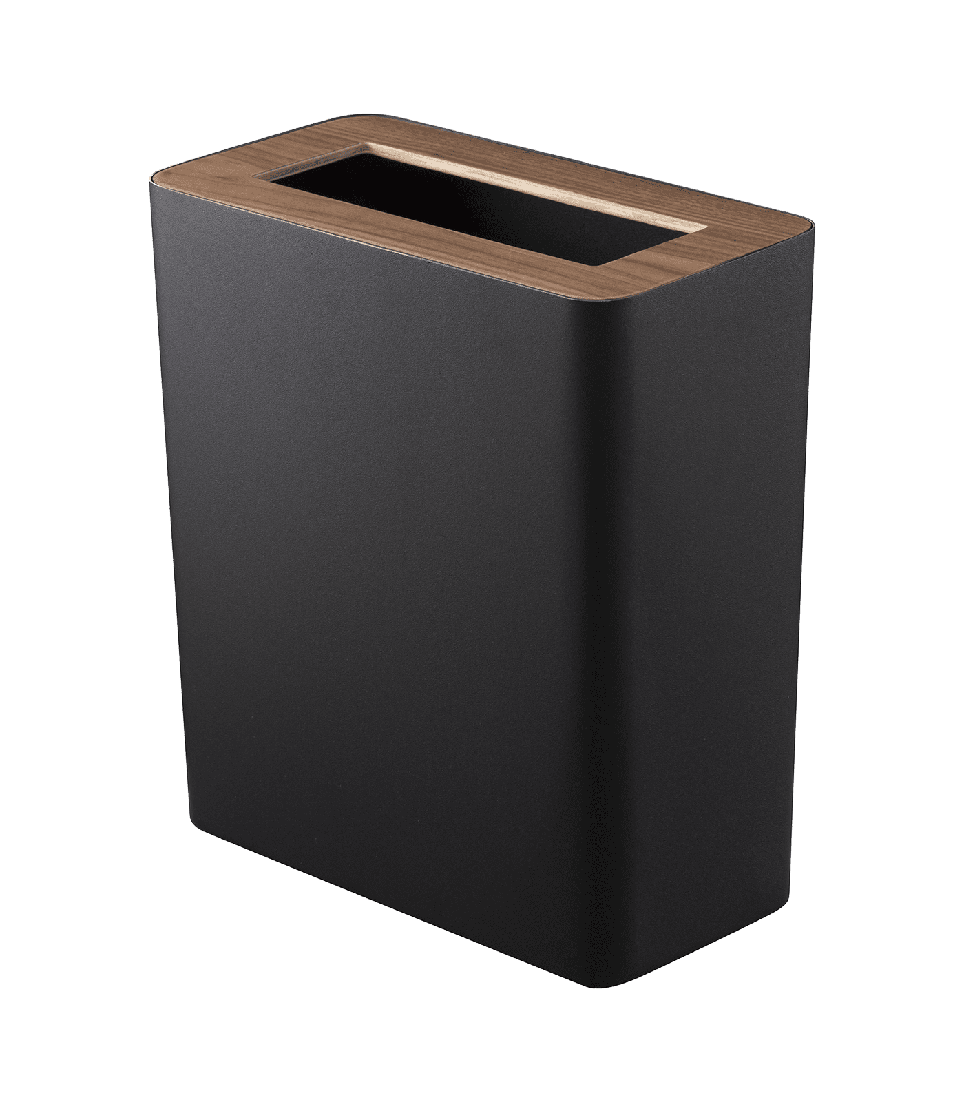 Modern Black Steel & Wood Slim Rectangular 2-Gallon Trash Can