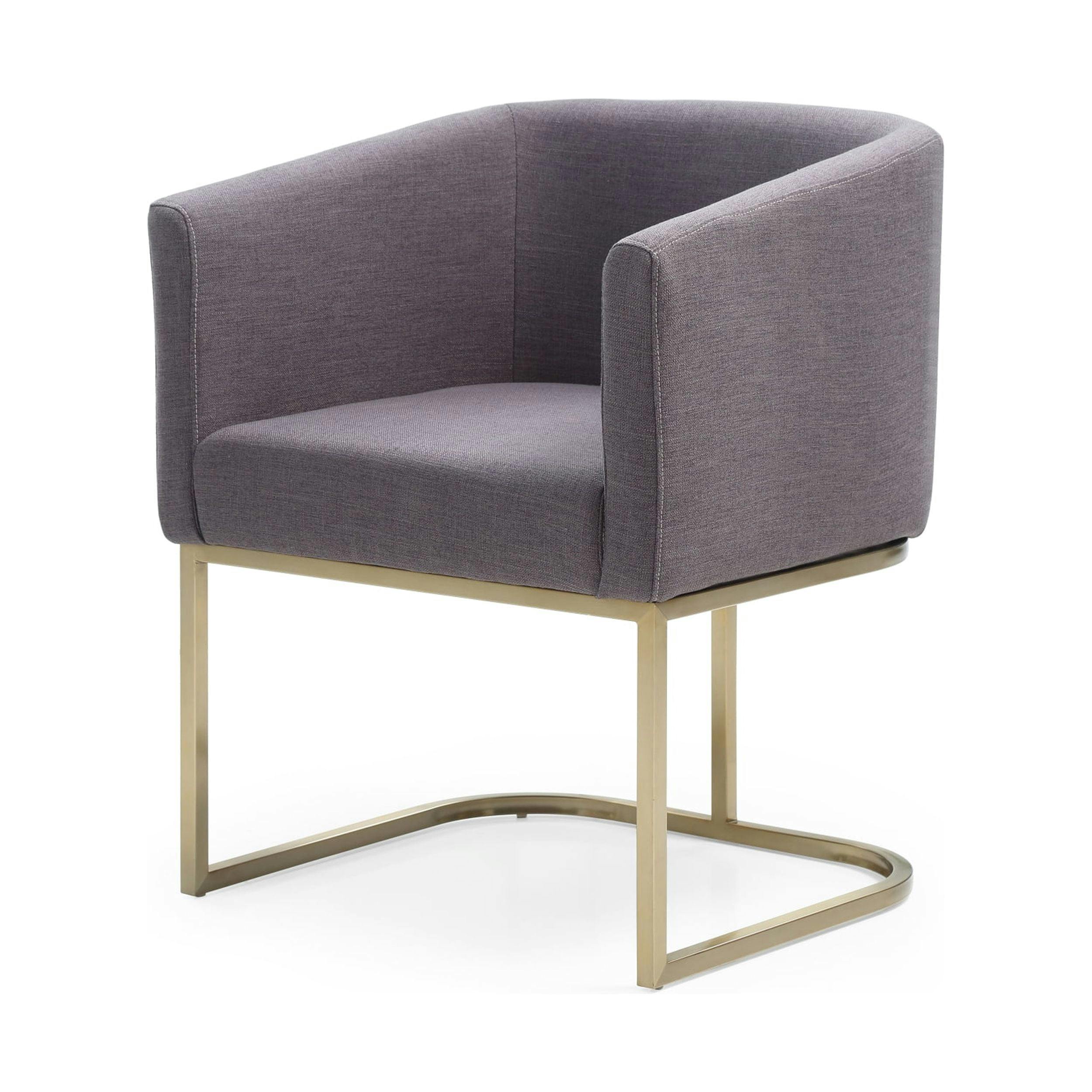 Elegant Grey Fabric Upholstered Dining Chair with Antique Brass Accents