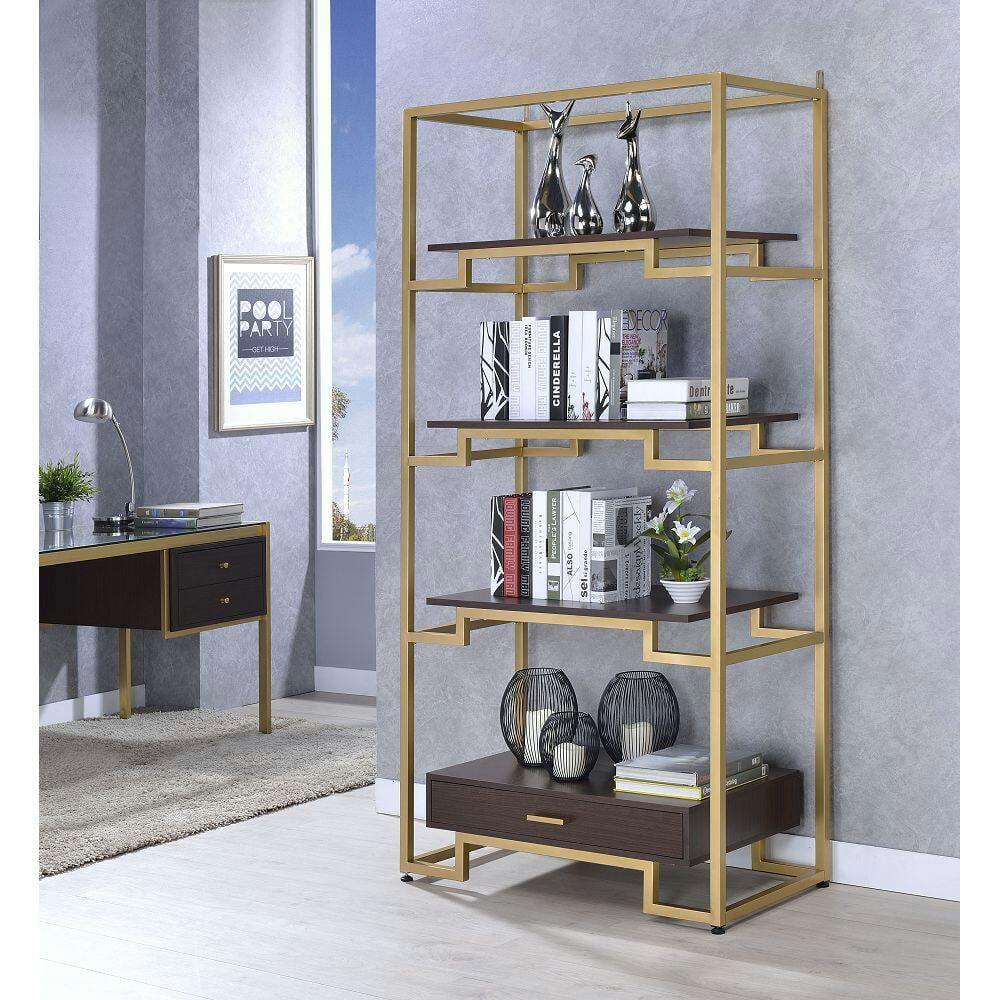 Espresso Wood Modern Elegance 81" Bookcase with Glass Accents