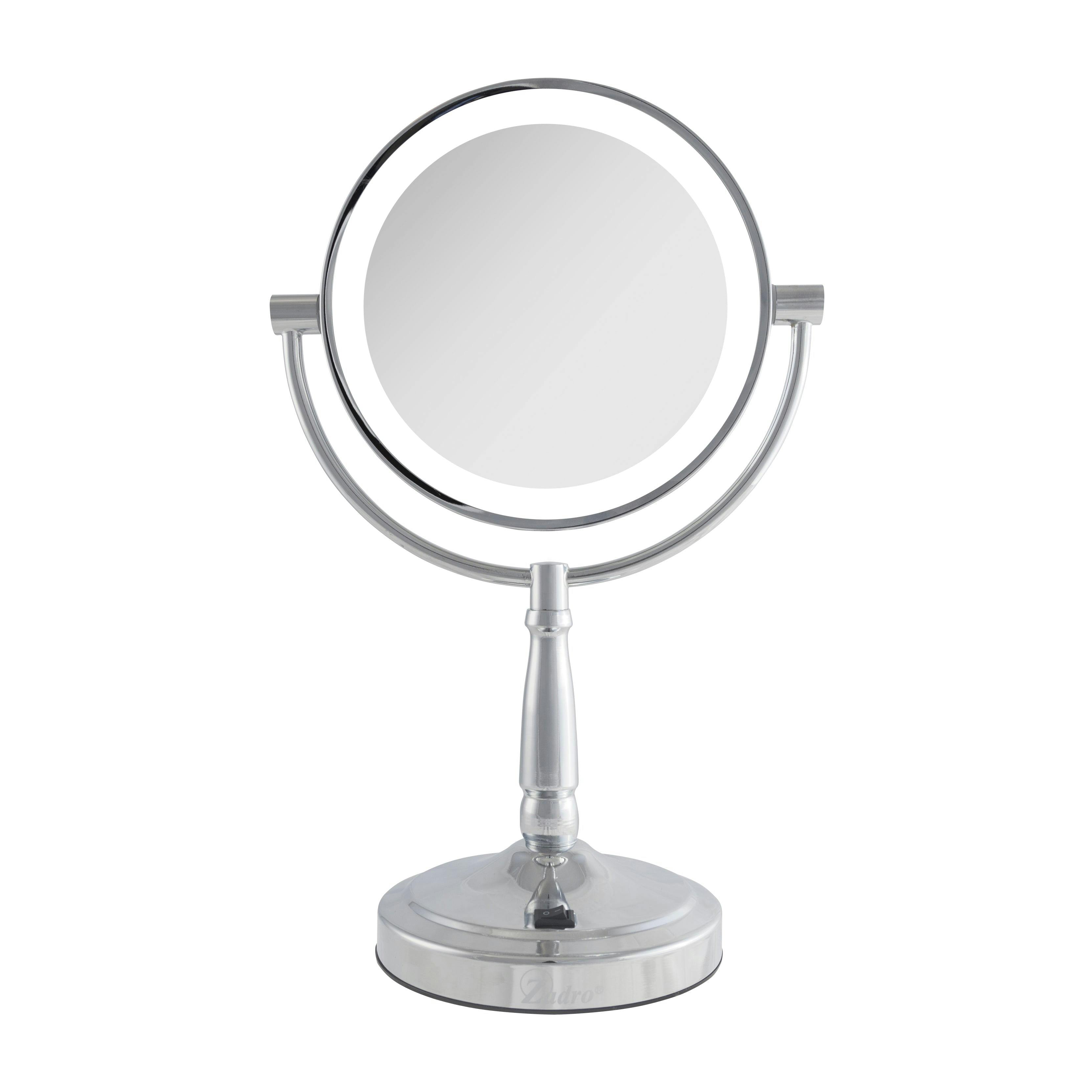 Satin Nickel Cordless LED Vanity Mirror with Dual Magnification