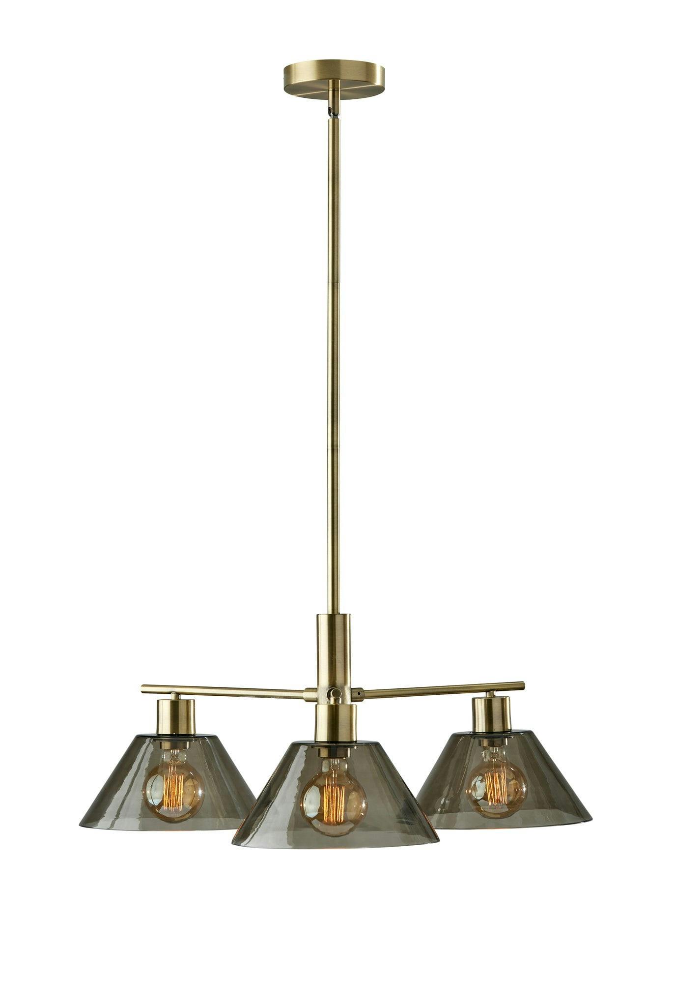 Antique Brass Zoe Adjustable 3-Light Chandelier with Smoked Glass Shades
