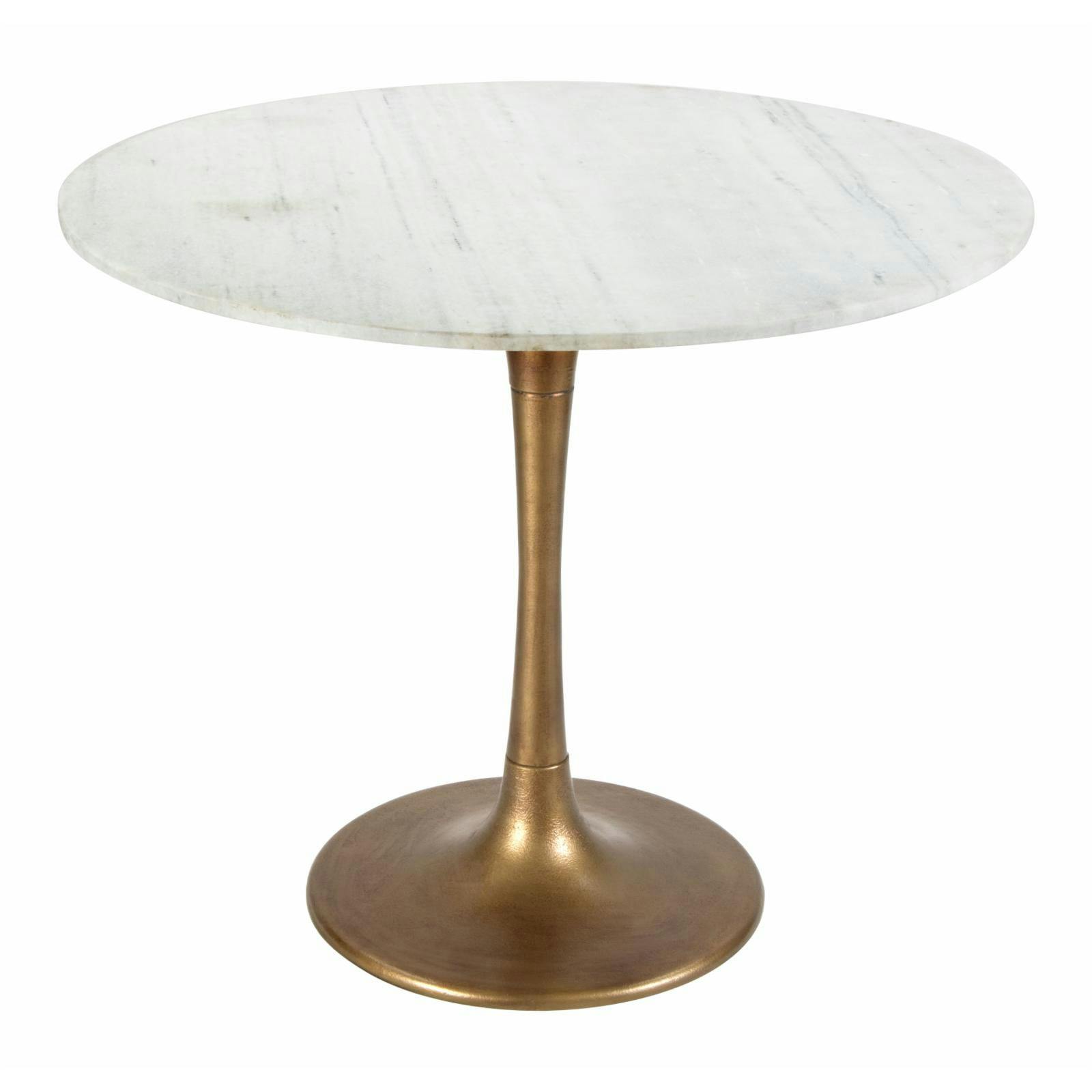 Fullerton 36" Round White Marble & Gold Mid-century Modern Dining Table