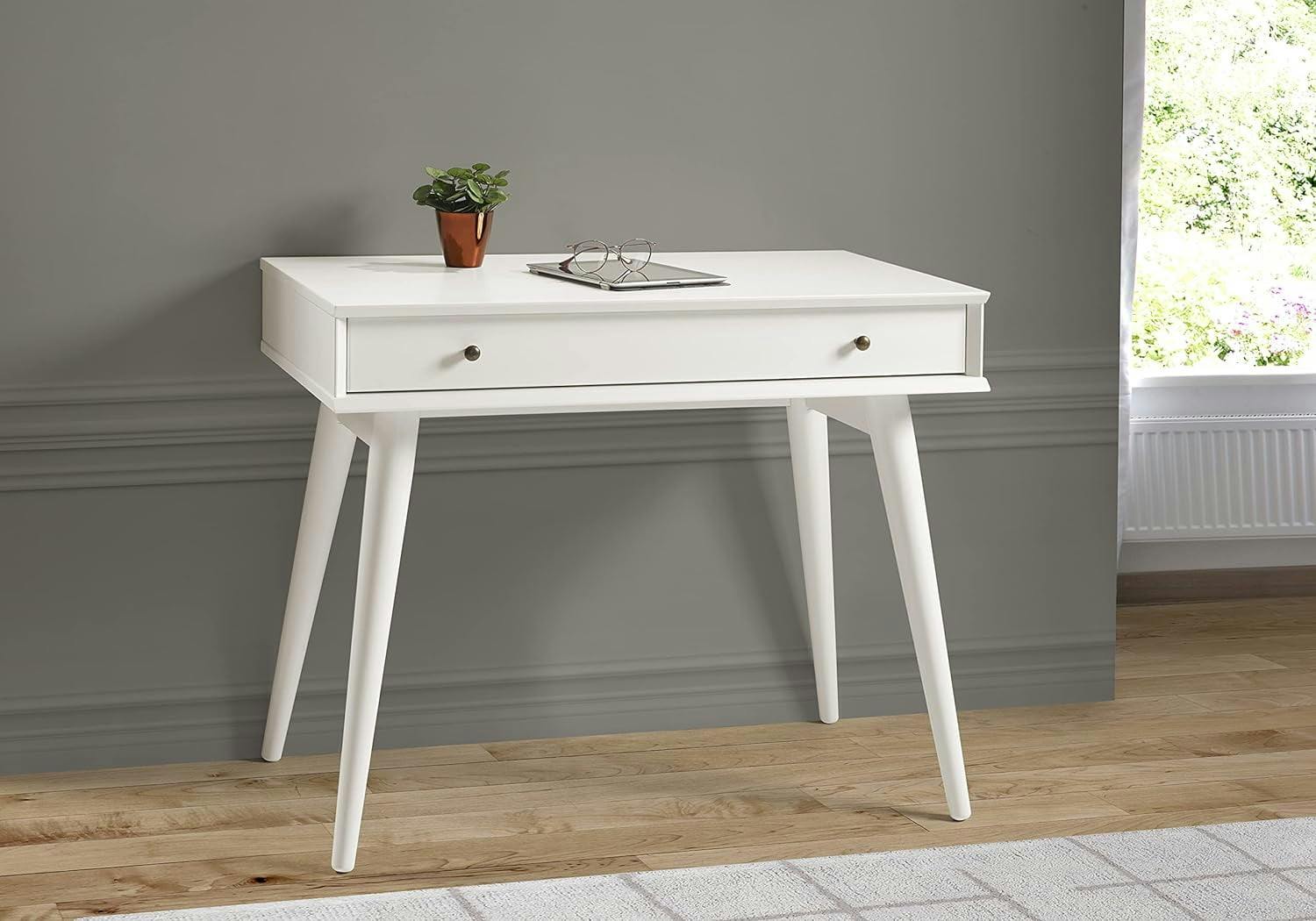 Camaflexi Sleek Mid-Century Modern Solid Wood Desk, White